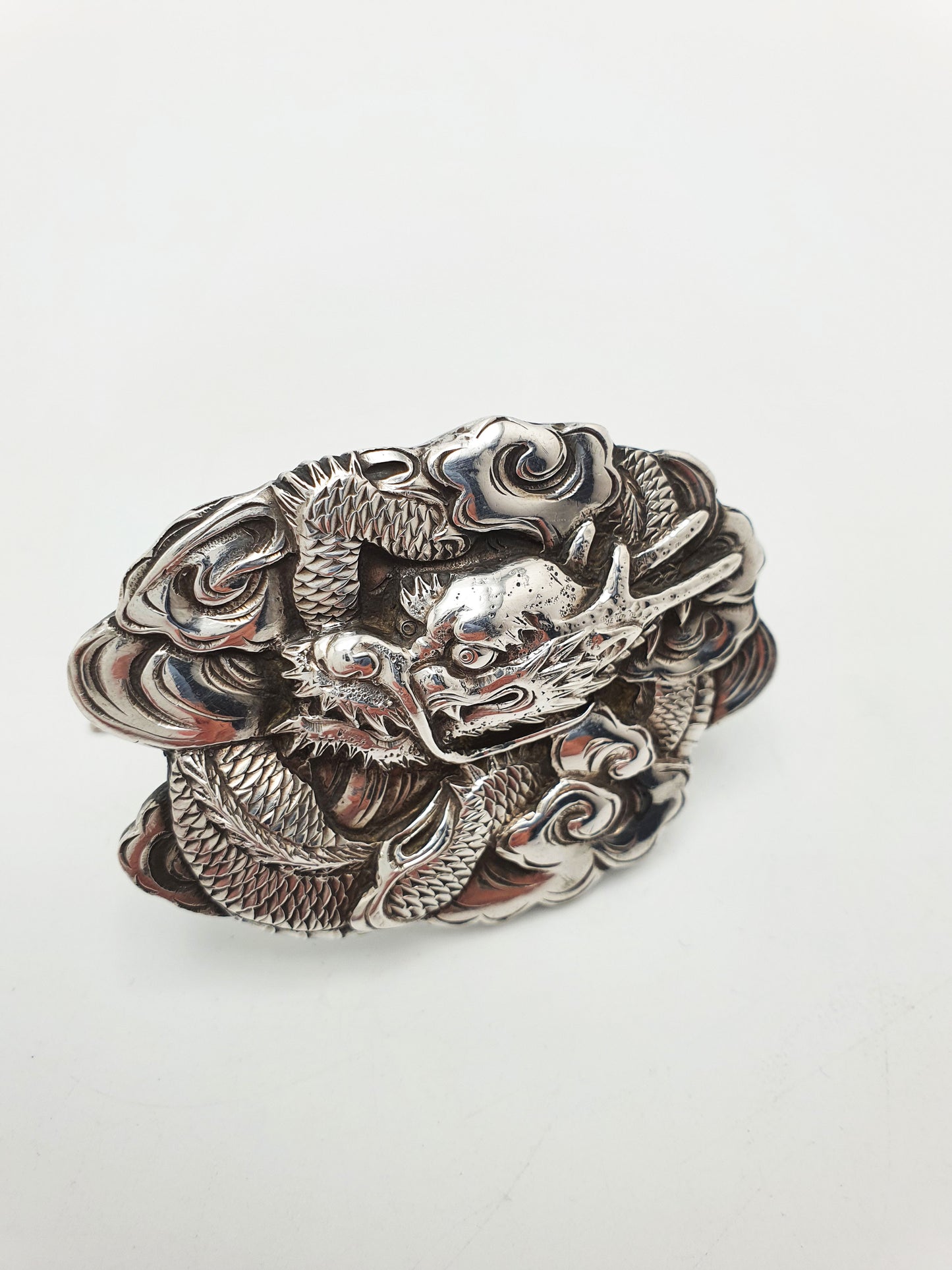 Nice Antique Chinese Export Silver Dragon Menu Holder – circa 1900