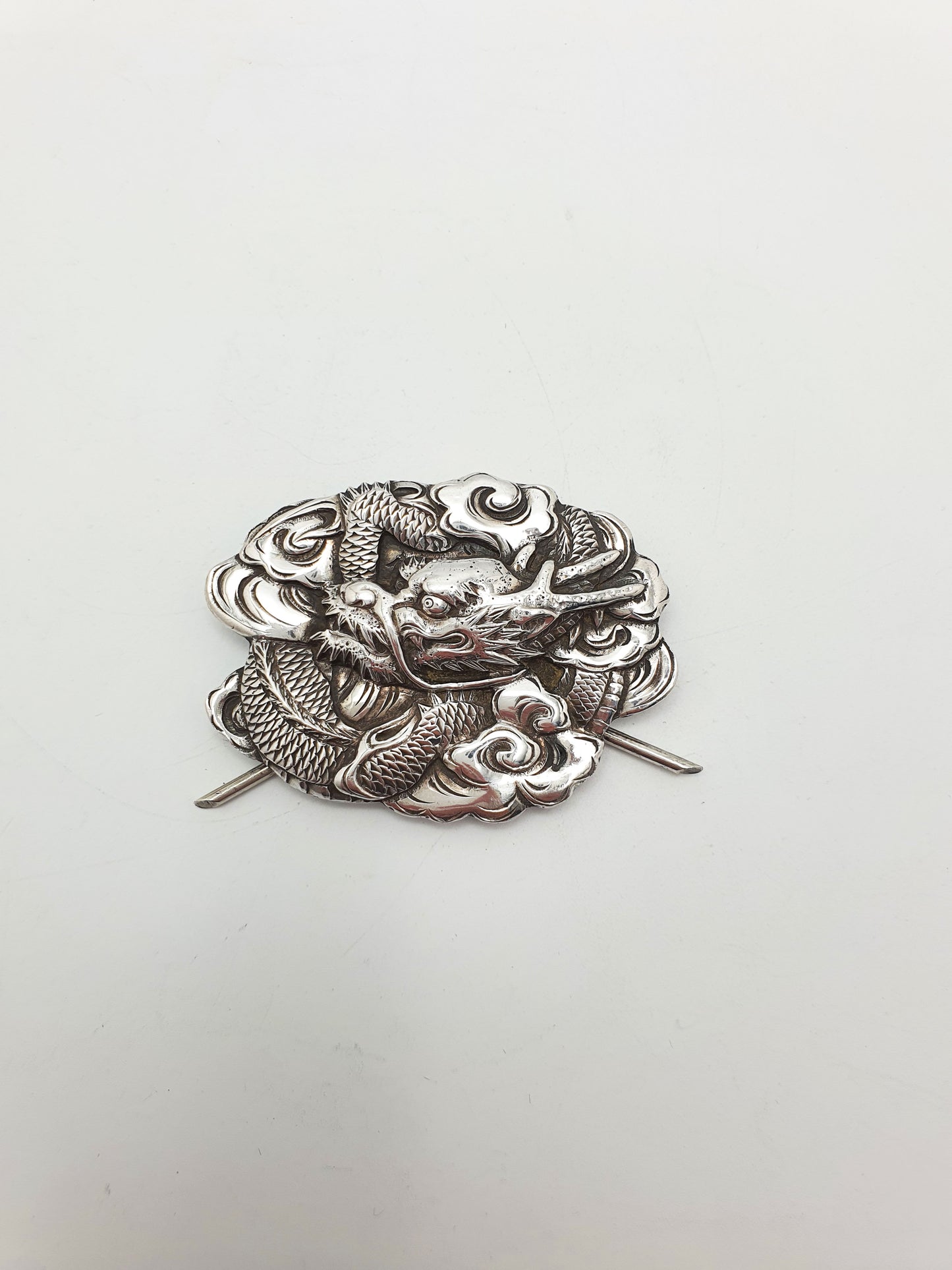 Nice Antique Chinese Export Silver Dragon Menu Holder – circa 1900