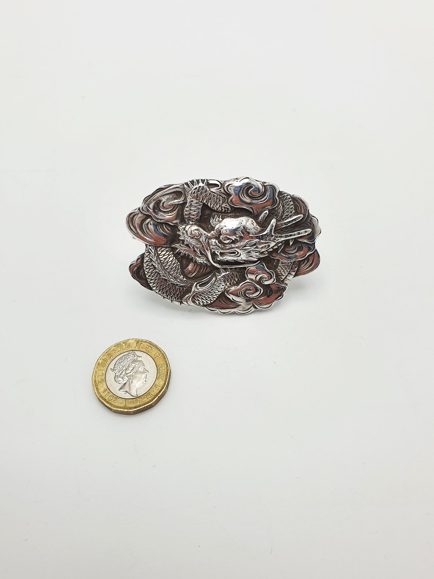 Nice Antique Chinese Export Silver Dragon Menu Holder – circa 1900