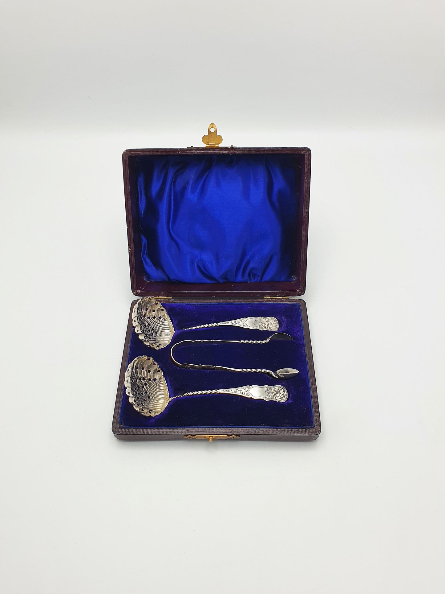 Beautiful Antique Edwardian Solid Silver Sugar Sifters and Tongs Set - 1908