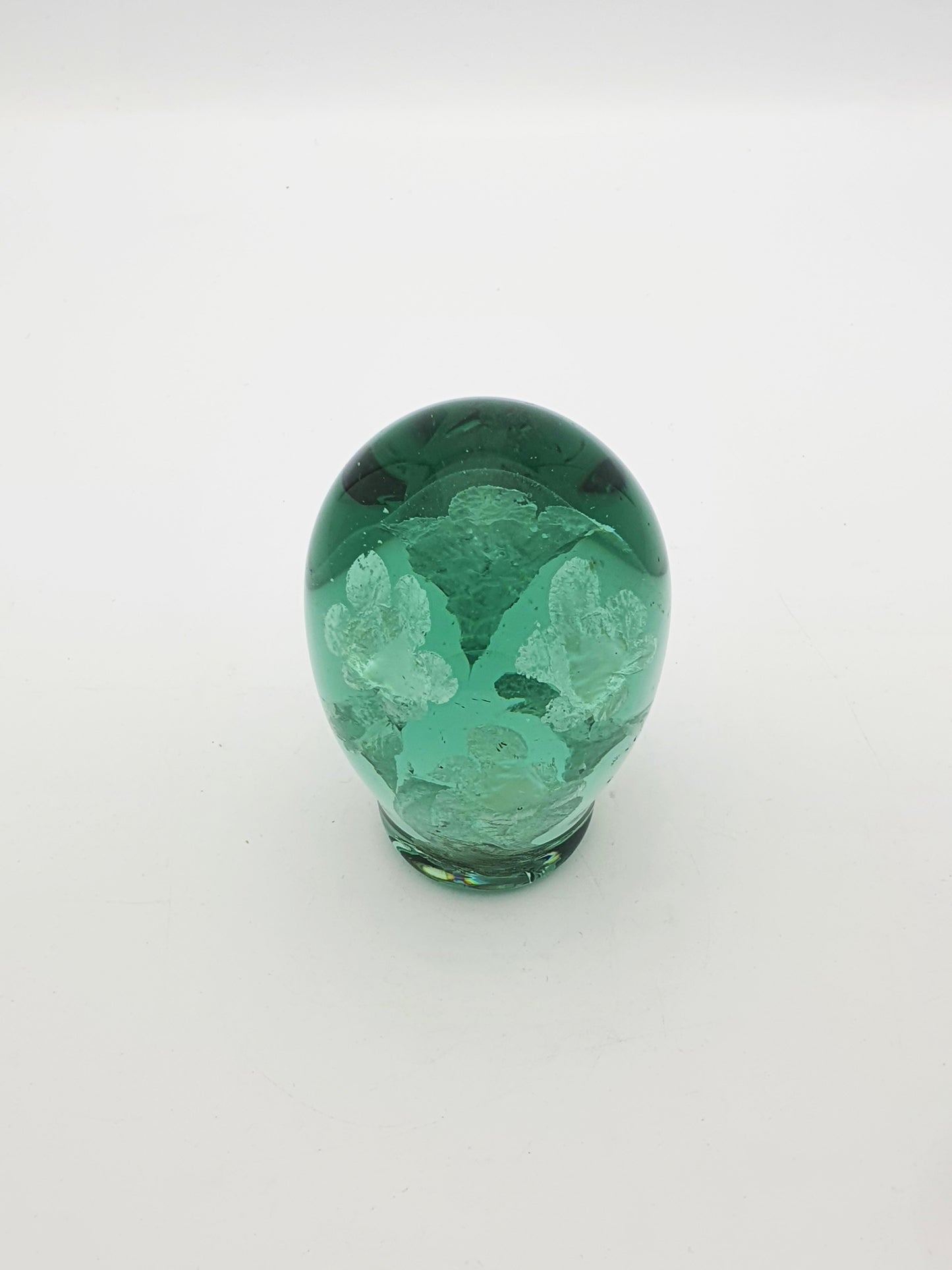 Pretty Antique Victorian Green Glass Paperweight with Encased Floral Motif – circa 1890