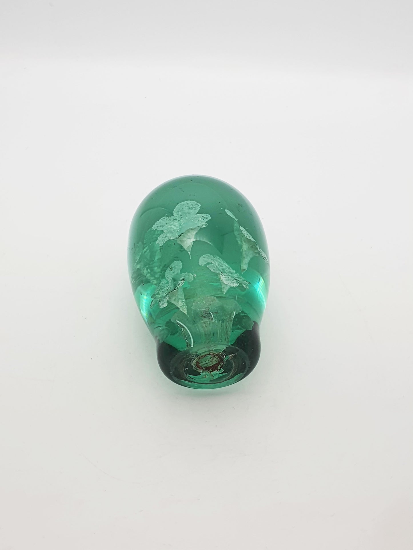 Pretty Antique Victorian Green Glass Paperweight with Encased Floral Motif – circa 1890