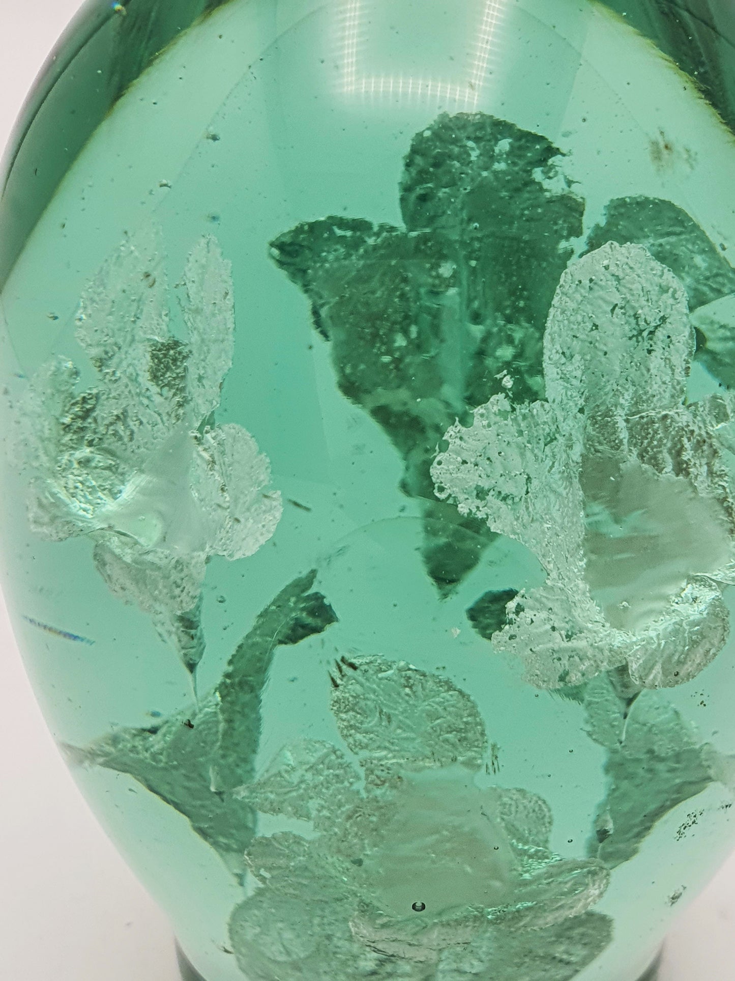 Pretty Antique Victorian Green Glass Paperweight with Encased Floral Motif – circa 1890