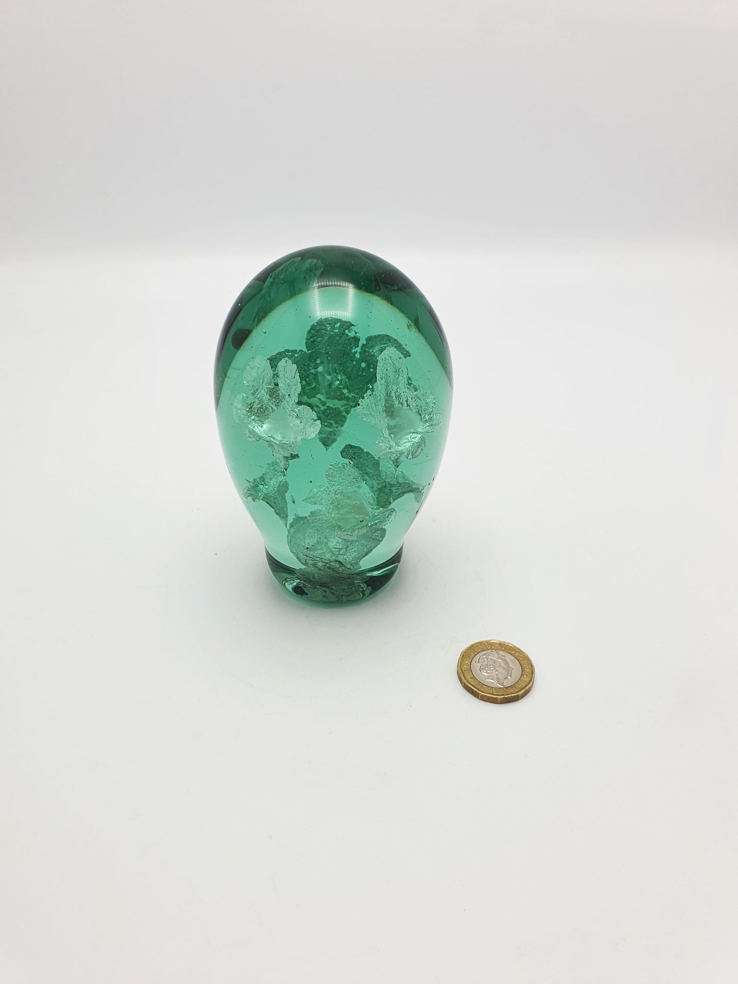 Pretty Antique Victorian Green Glass Paperweight with Encased Floral Motif – circa 1890