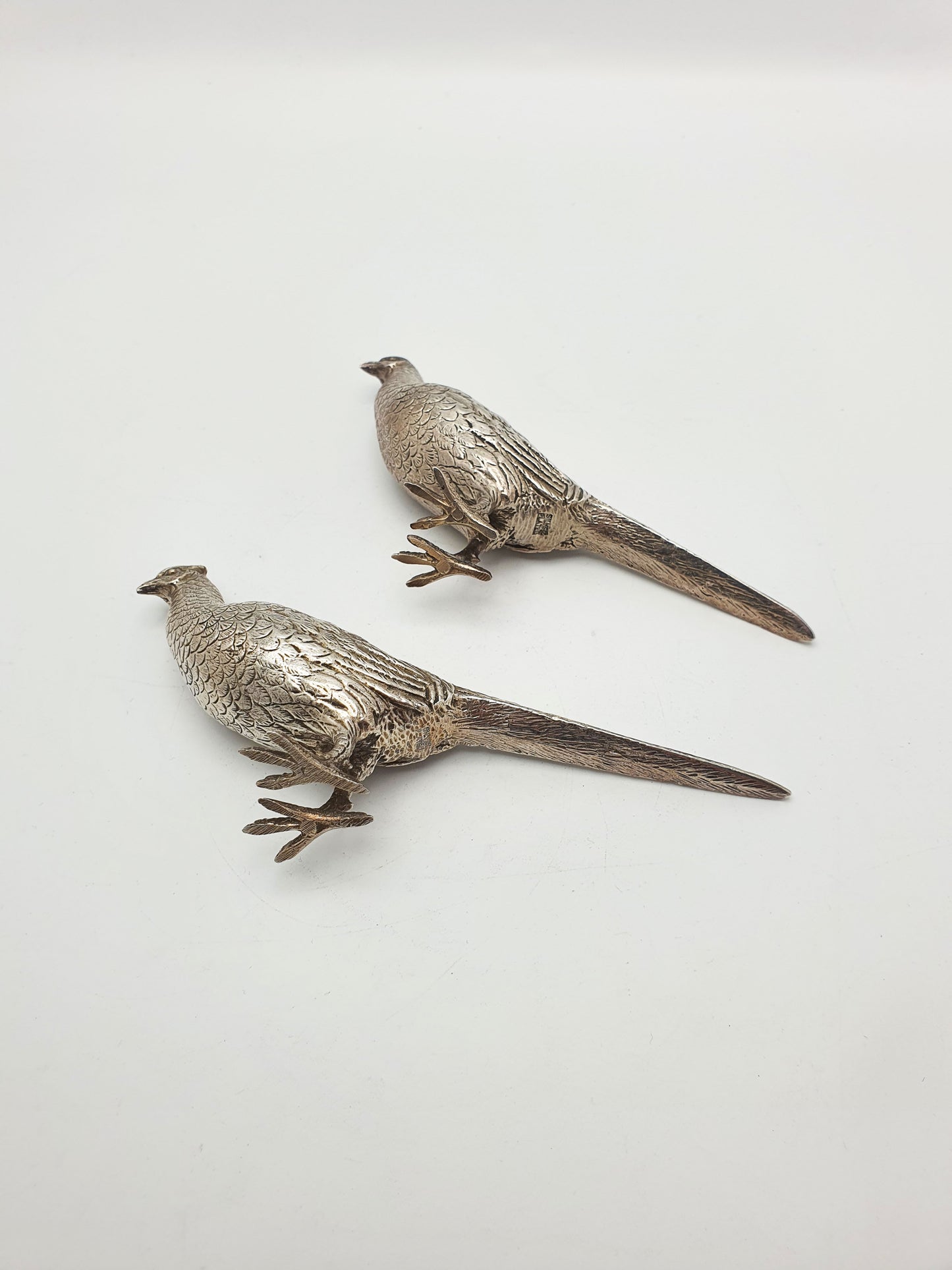 Nice Pair of Silver-Plated Pheasant Figurines – circa 1960