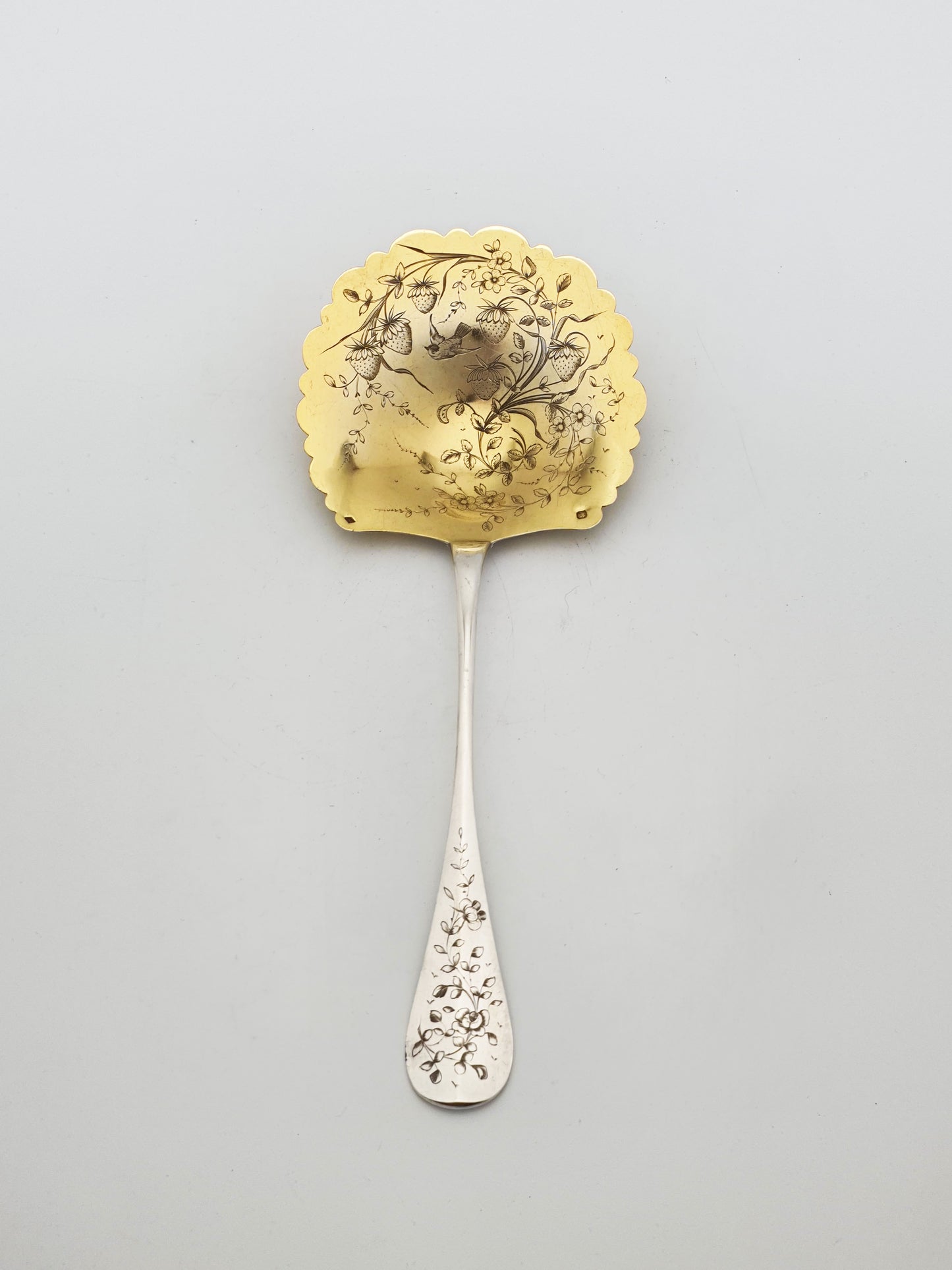 Gorgeous Large Antique French Gilt Silver Strawberry Spoon – circa 1900