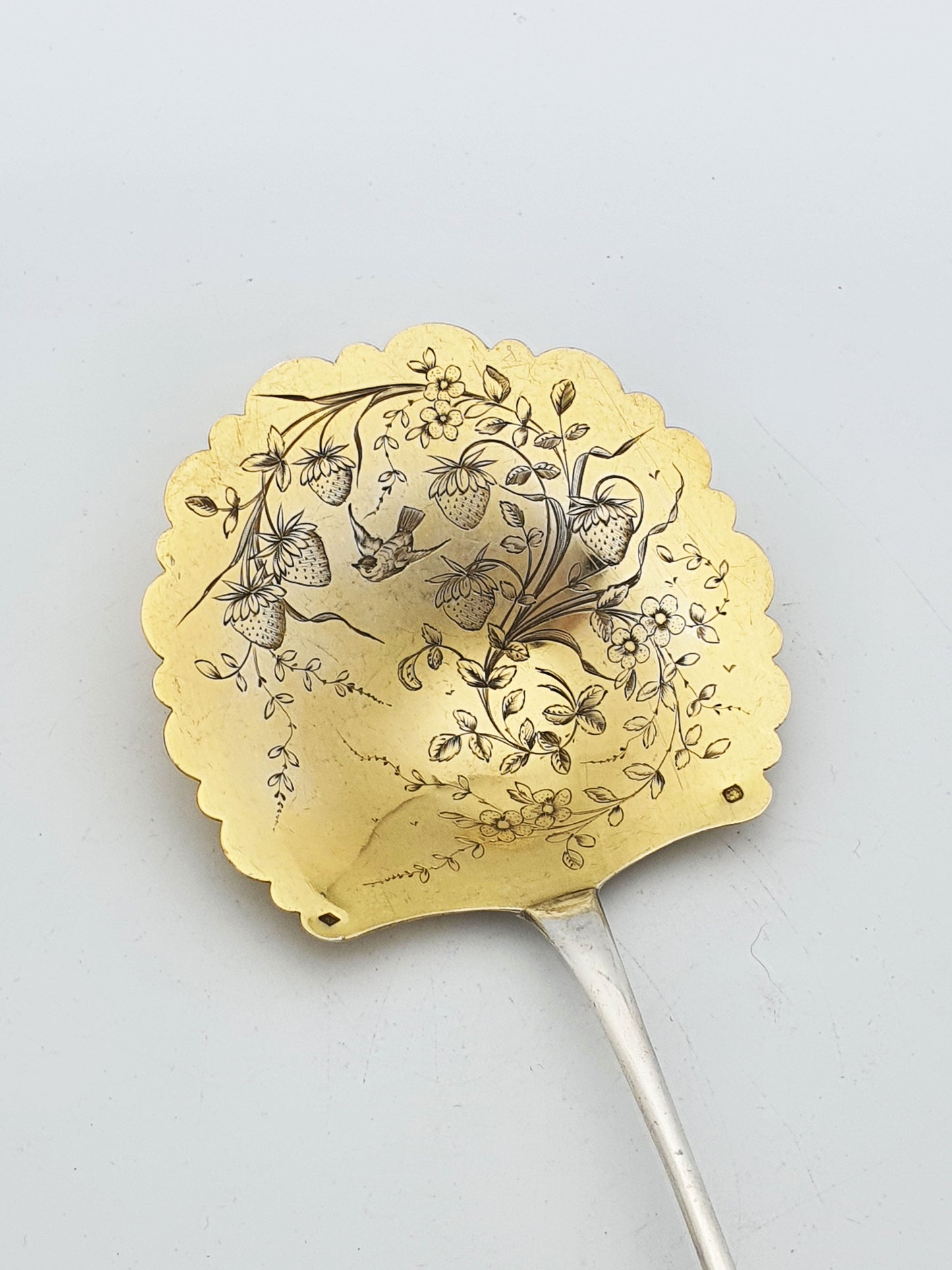 Gorgeous Large Antique French Gilt Silver Strawberry Spoon – circa 1900