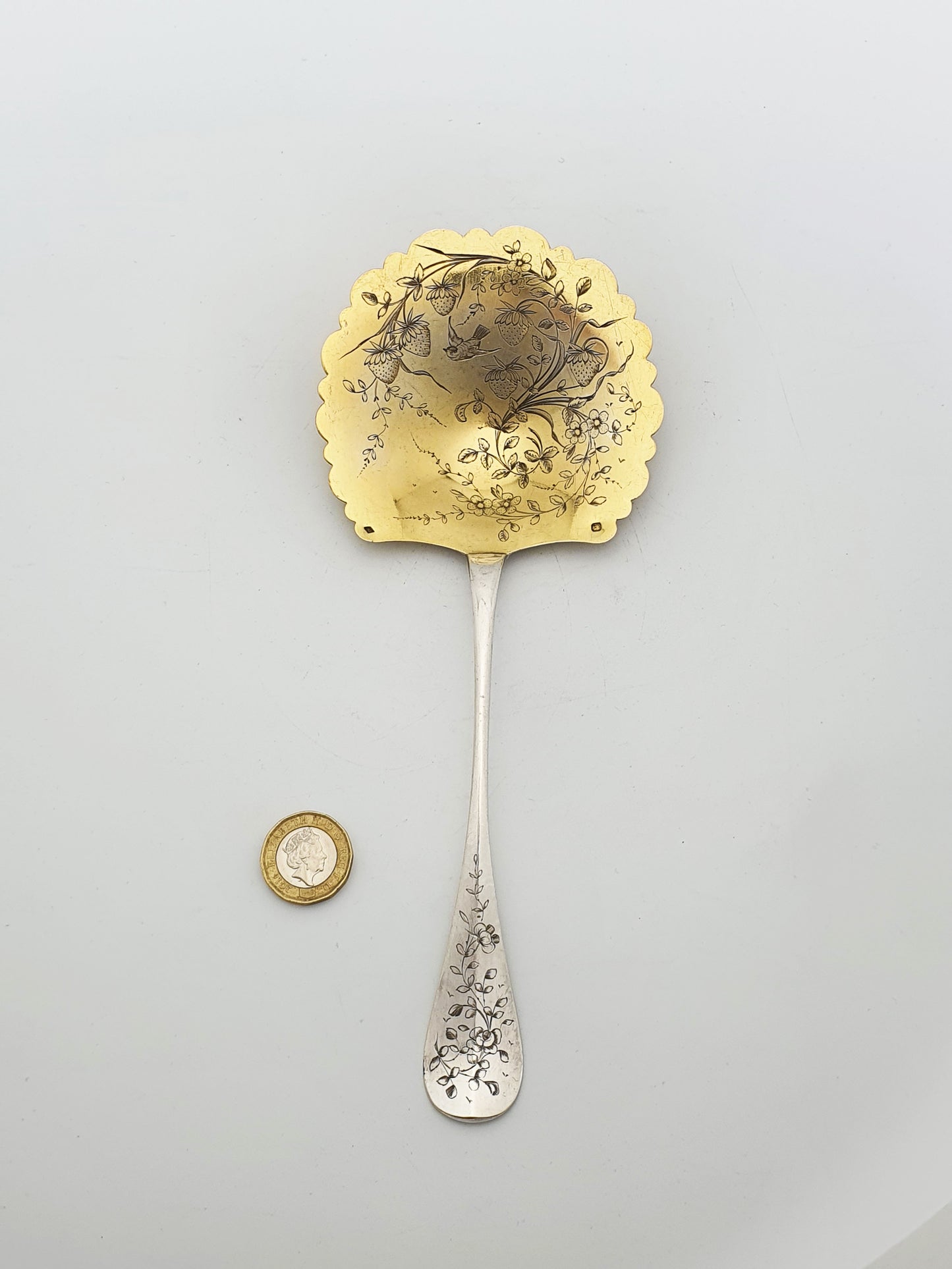 Gorgeous Large Antique French Gilt Silver Strawberry Spoon – circa 1900