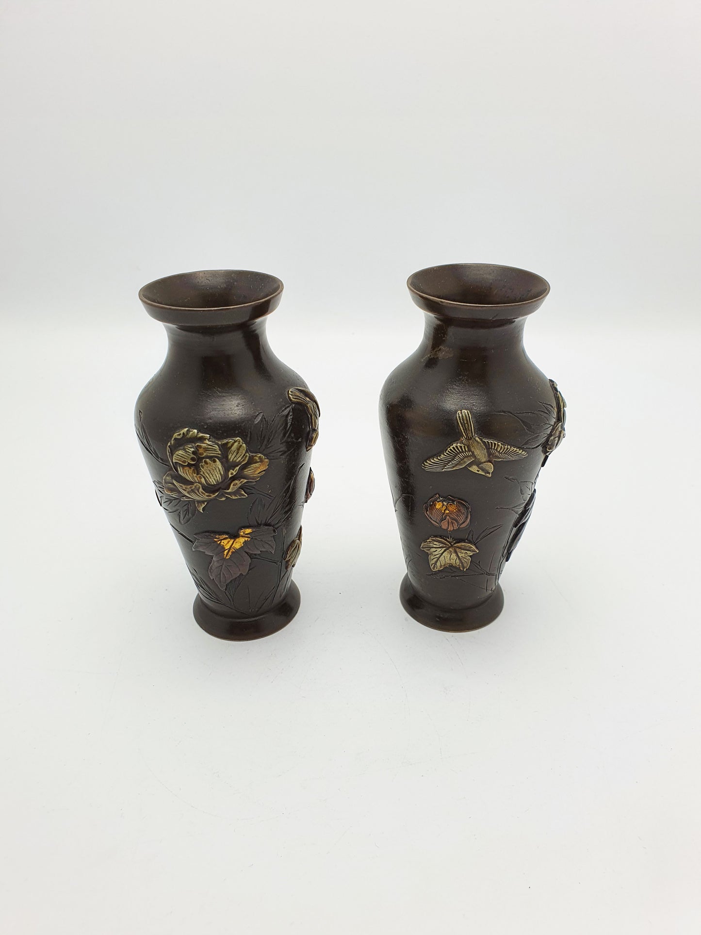 Pretty Pair of Japanese Mixed Metal Miniature Vases – circa 1900