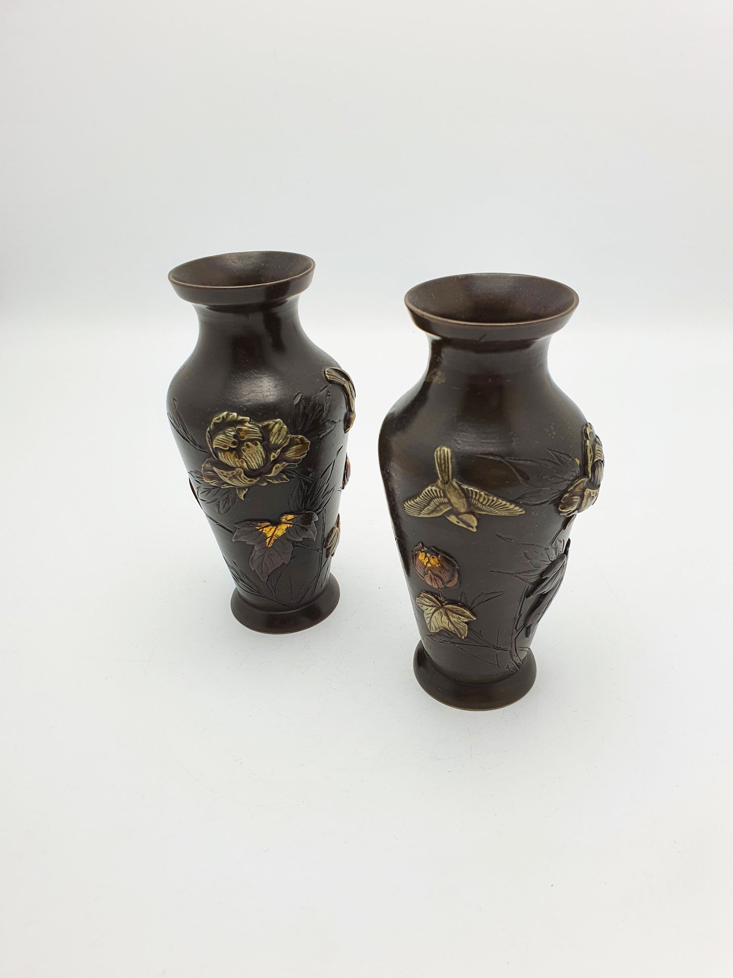 Pretty Pair of Japanese Mixed Metal Miniature Vases – circa 1900