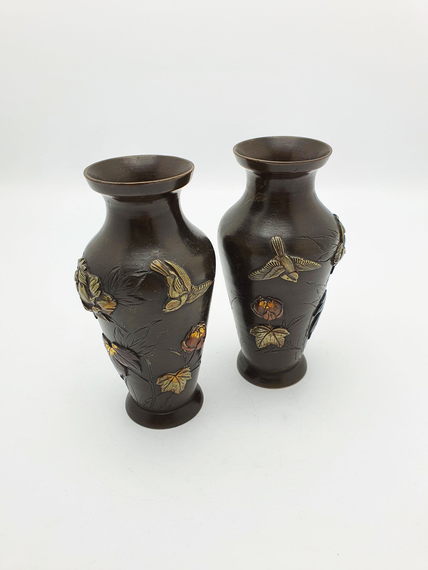 Pretty Pair of Japanese Mixed Metal Miniature Vases – circa 1900