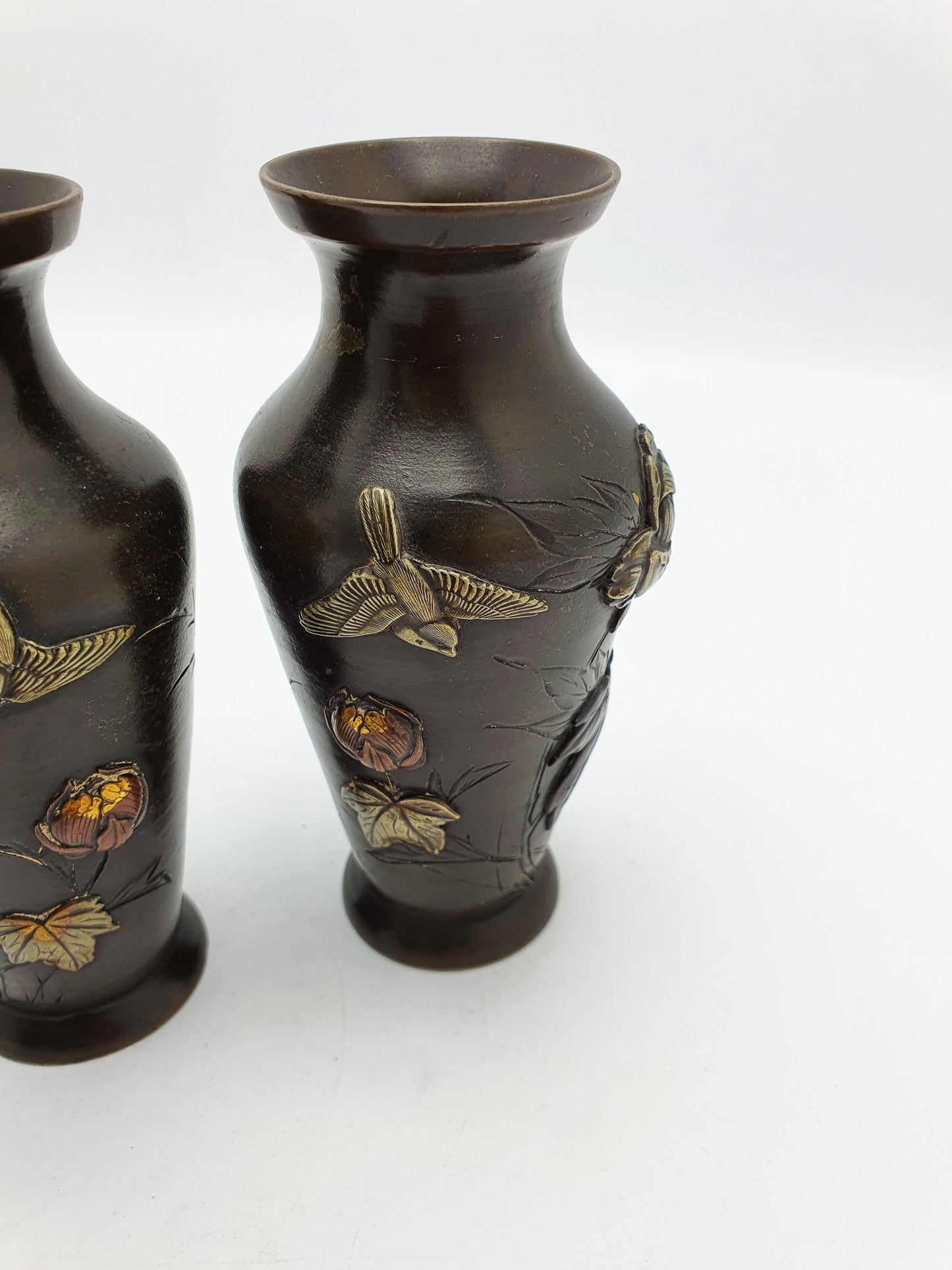 Pretty Pair of Japanese Mixed Metal Miniature Vases – circa 1900