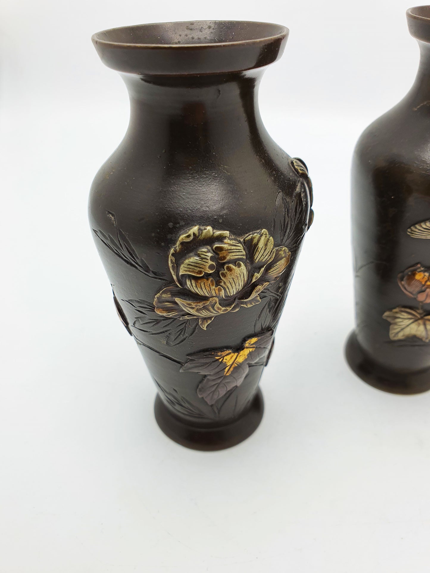 Pretty Pair of Japanese Mixed Metal Miniature Vases – circa 1900