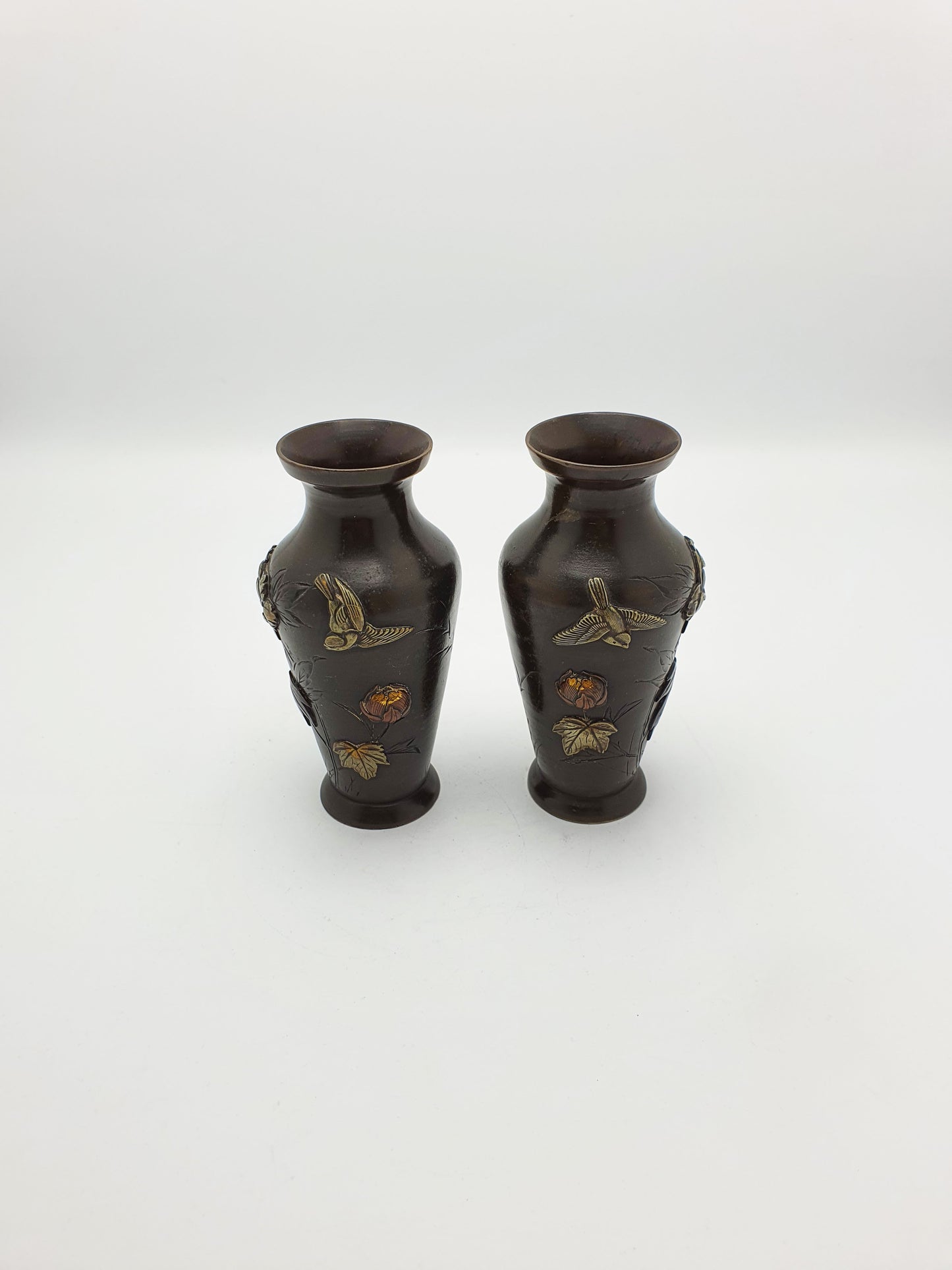 Pretty Pair of Japanese Mixed Metal Miniature Vases – circa 1900