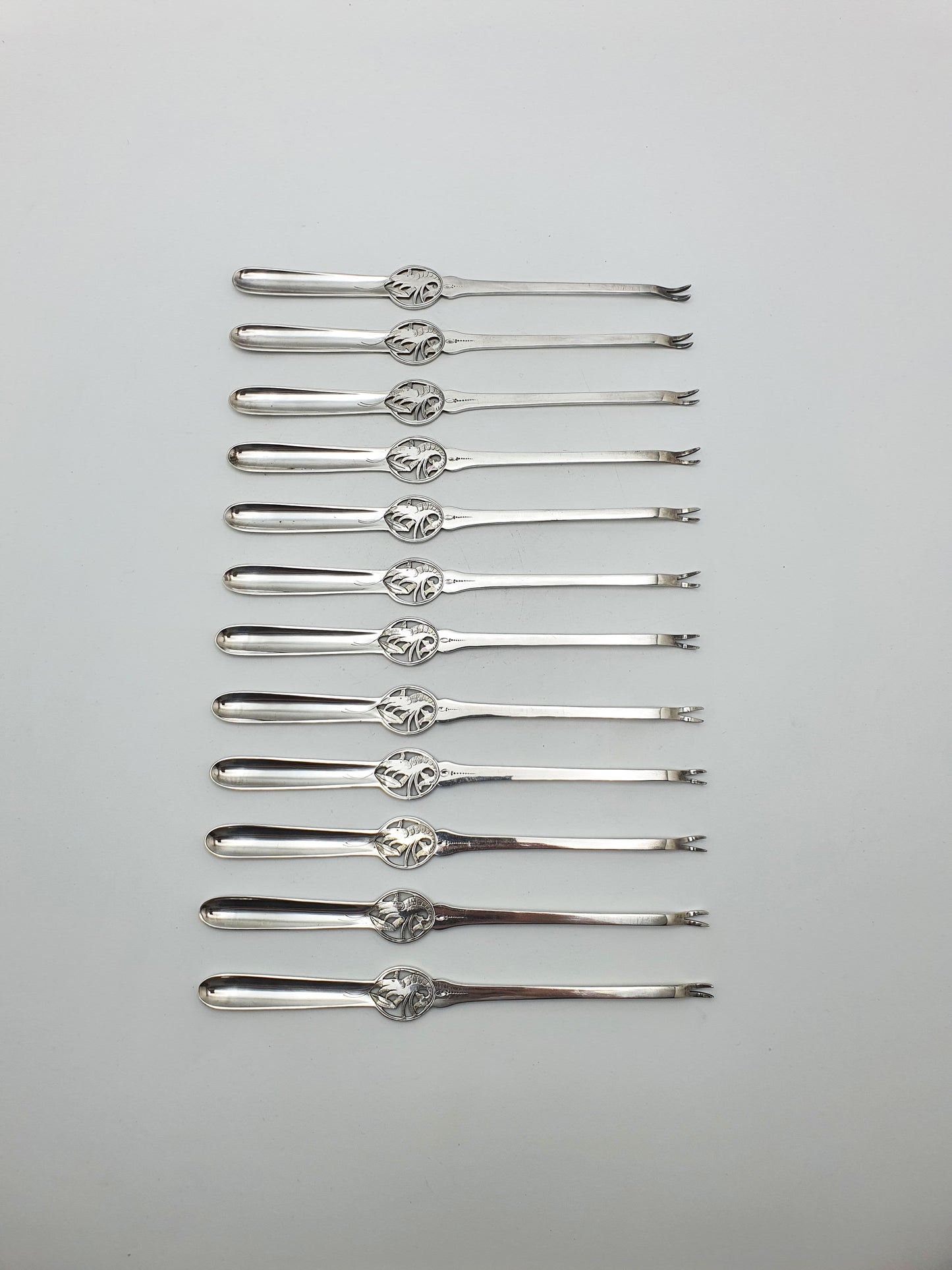 Unusual Set of 12 Edwardian Silver-Plated Lobster Picks – circa 1905
