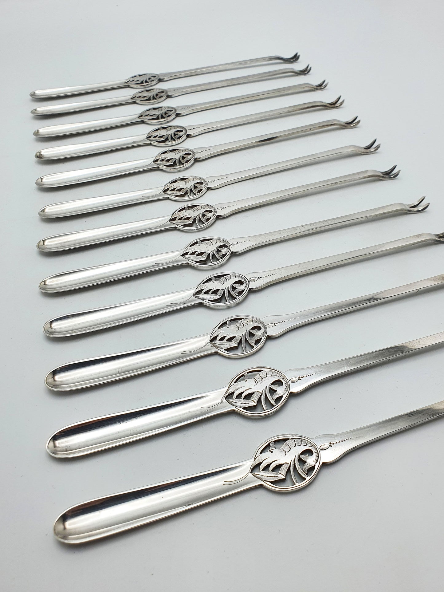 Unusual Set of 12 Edwardian Silver-Plated Lobster Picks – circa 1905
