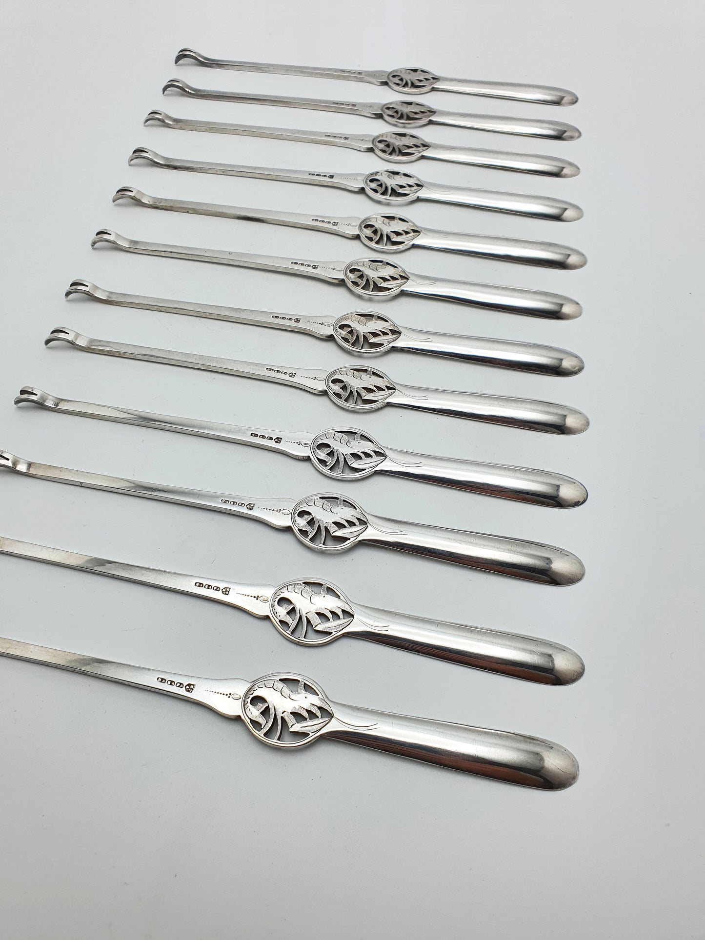 Unusual Set of 12 Edwardian Silver-Plated Lobster Picks – circa 1905