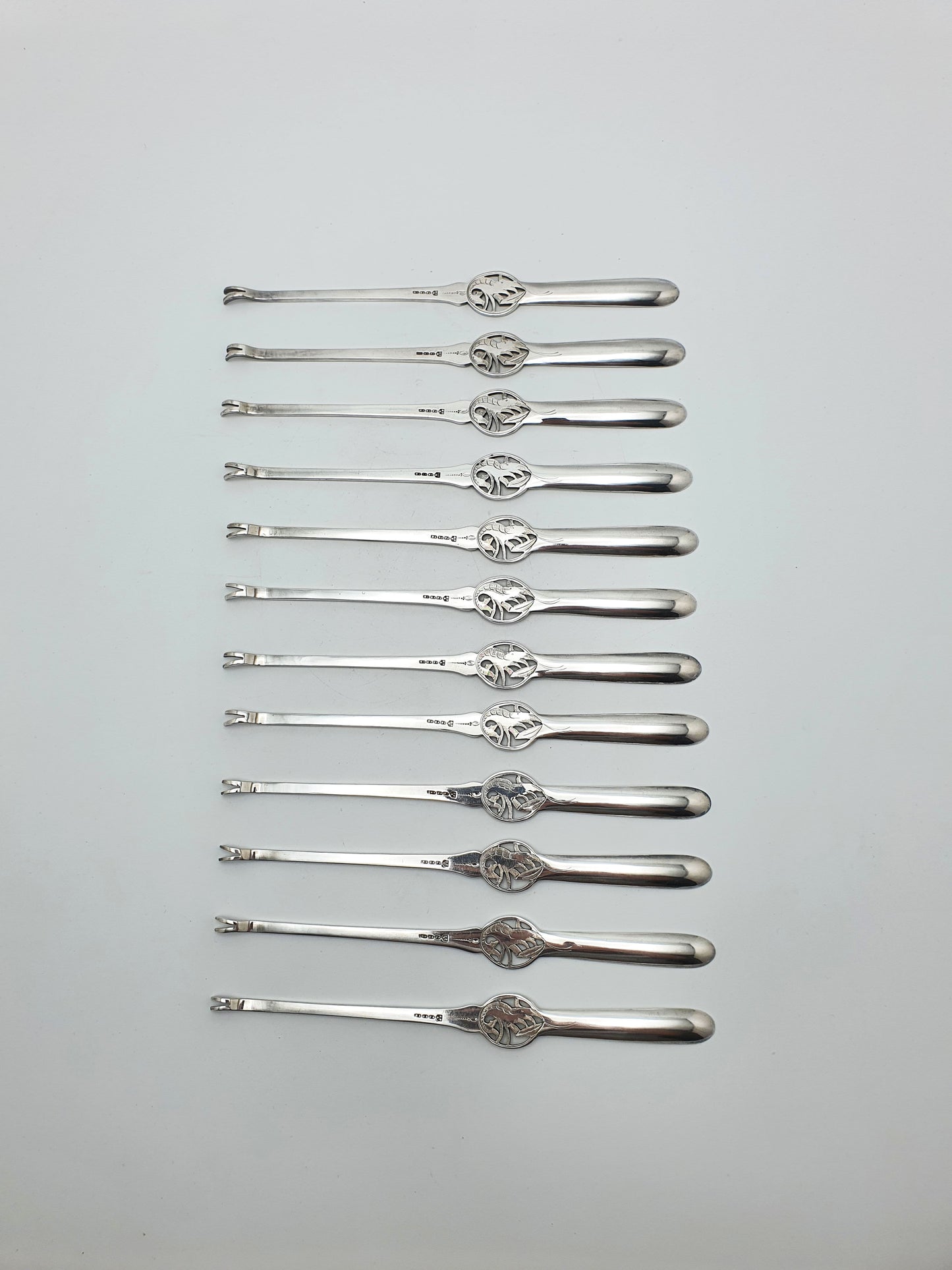 Unusual Set of 12 Edwardian Silver-Plated Lobster Picks – circa 1905