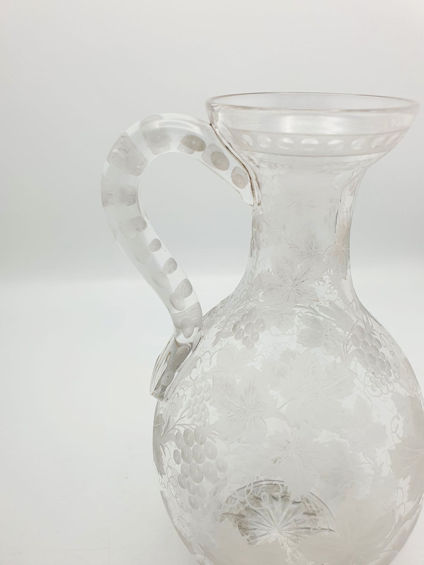 Gorgeous Antique Victorian Etched Glass Wine Jug with Grape & Vine Motif – circa 1890