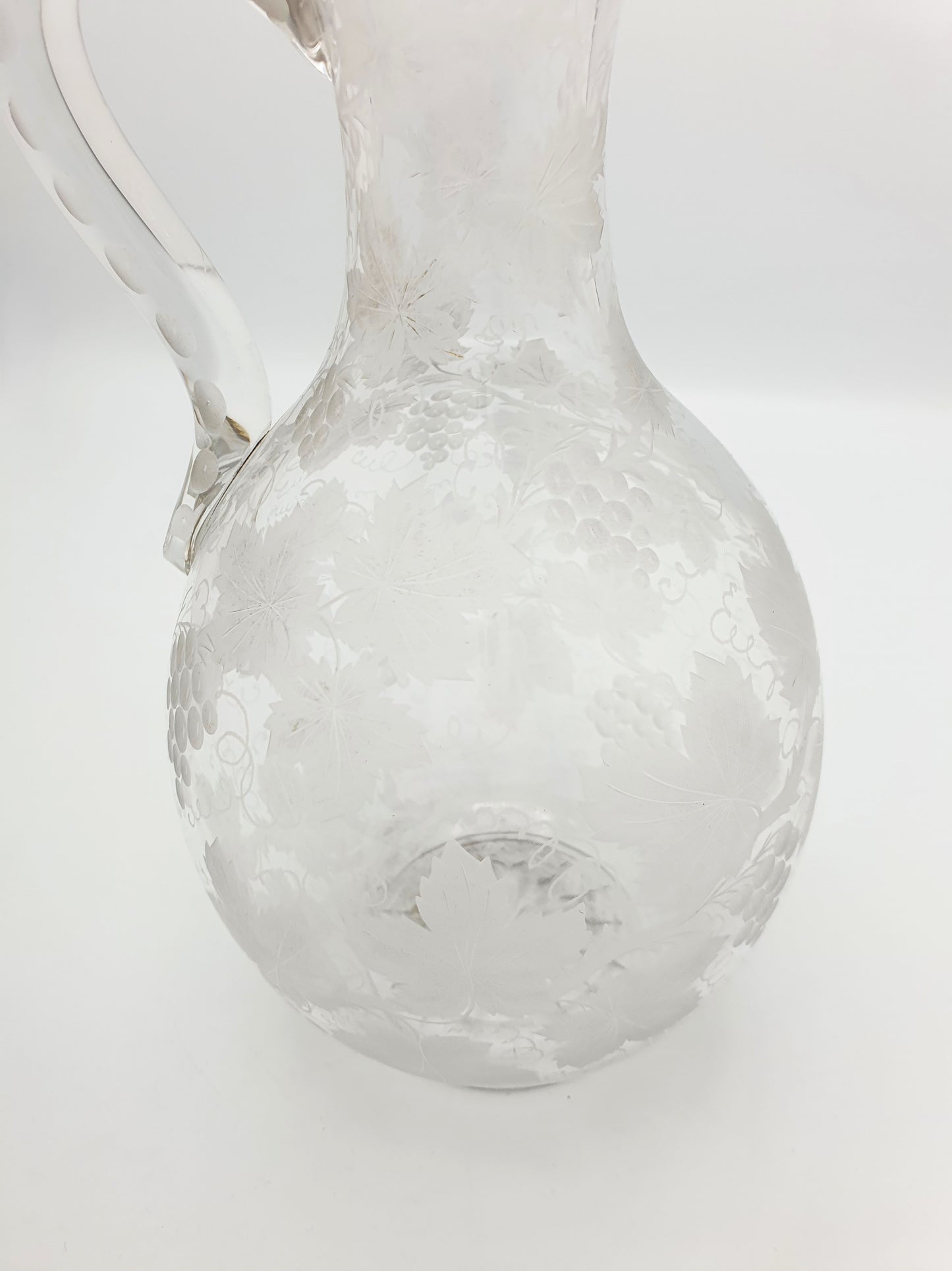 Gorgeous Antique Victorian Etched Glass Wine Jug with Grape & Vine Motif – circa 1890