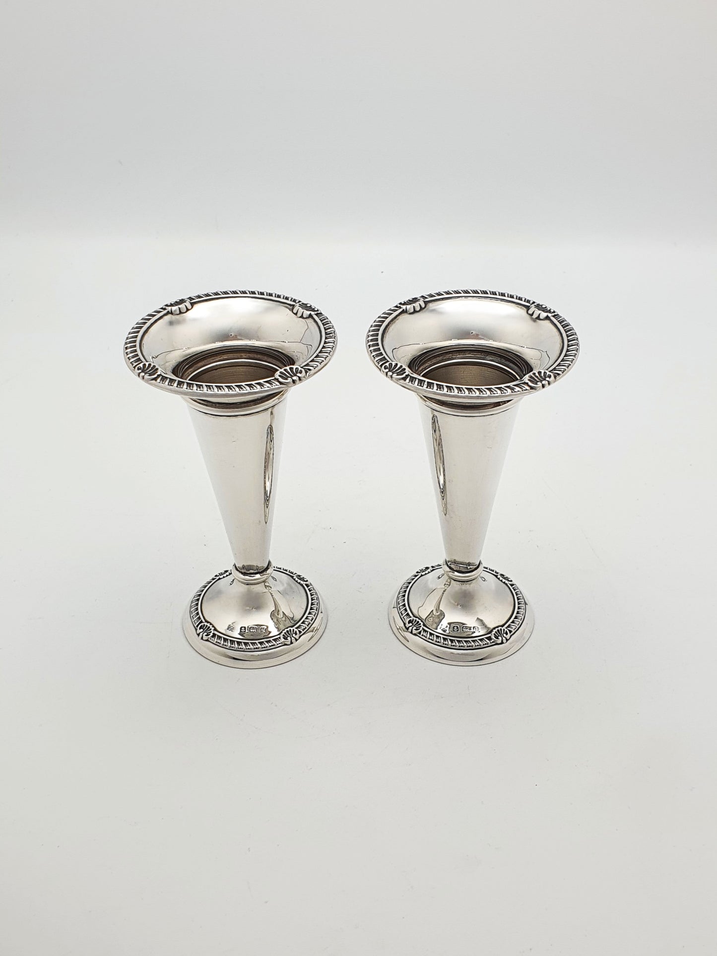 Lovely Pair of Antique Georgian Revival Sterling Silver Trumpet Vases - 1915