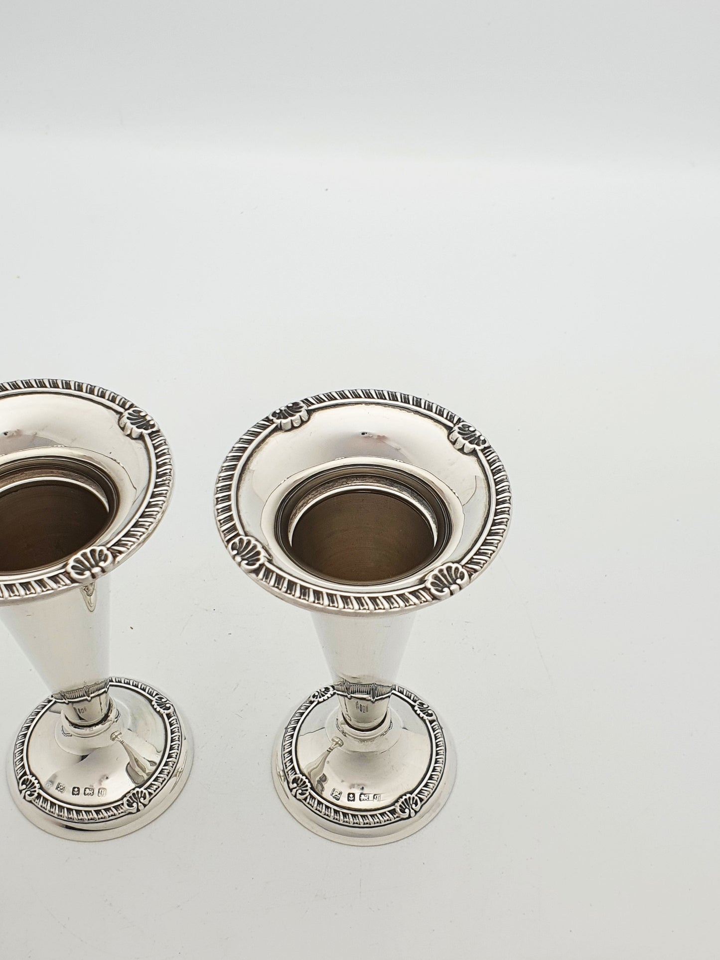 Lovely Pair of Antique Georgian Revival Sterling Silver Trumpet Vases - 1915