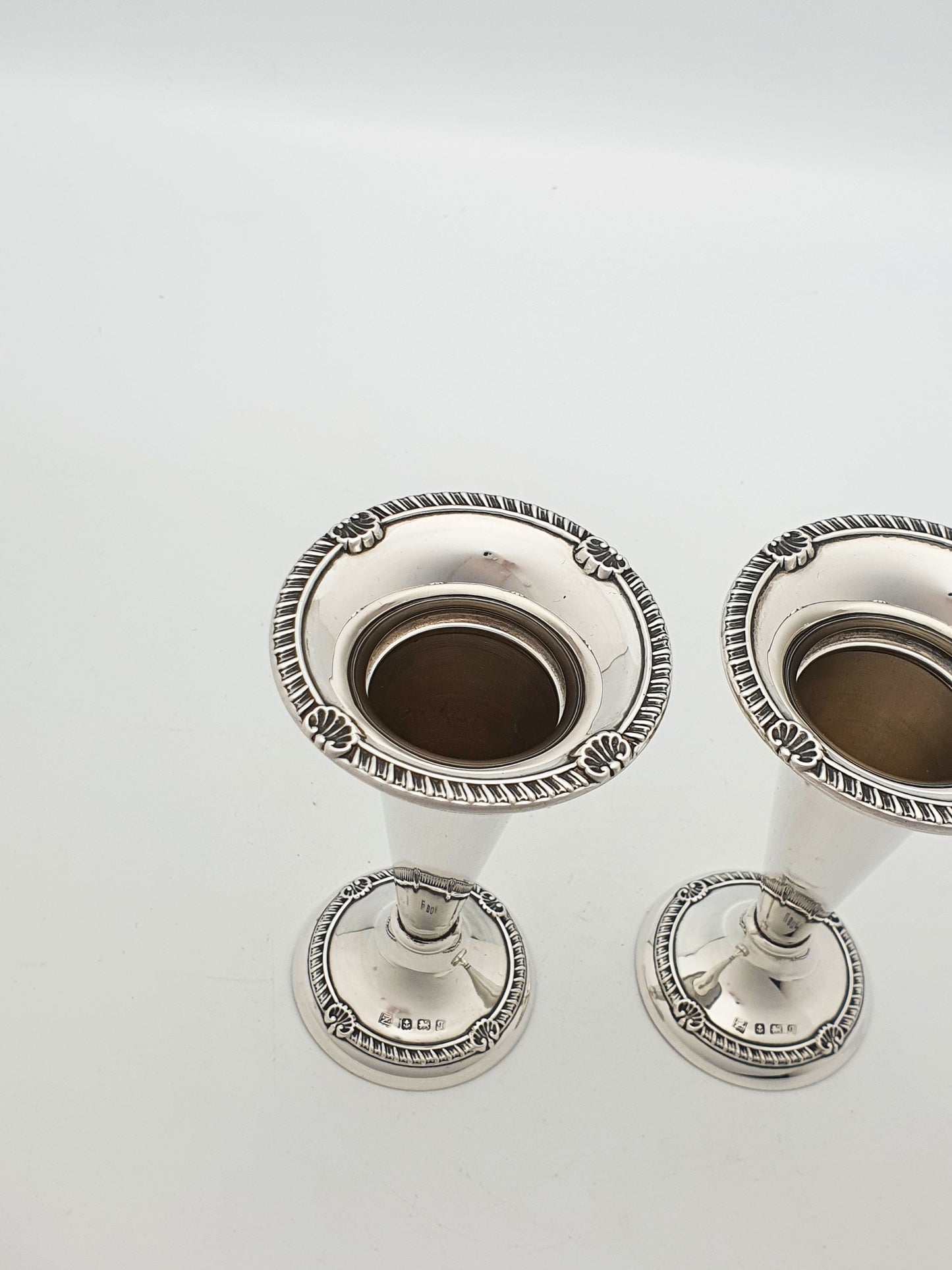 Lovely Pair of Antique Georgian Revival Sterling Silver Trumpet Vases - 1915