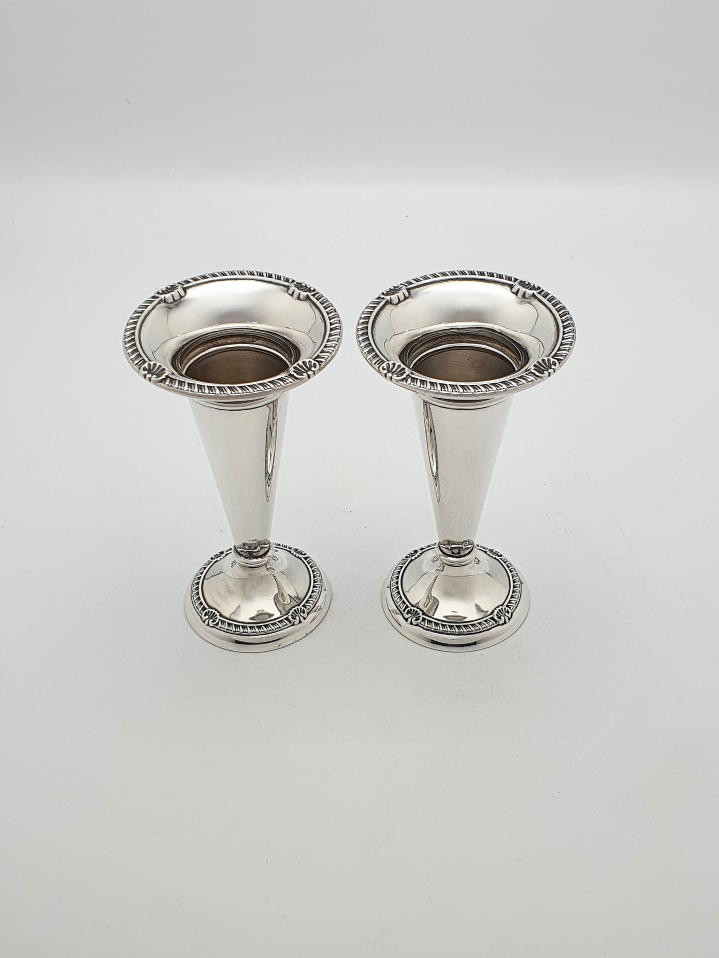 Lovely Pair of Antique Georgian Revival Sterling Silver Trumpet Vases - 1915