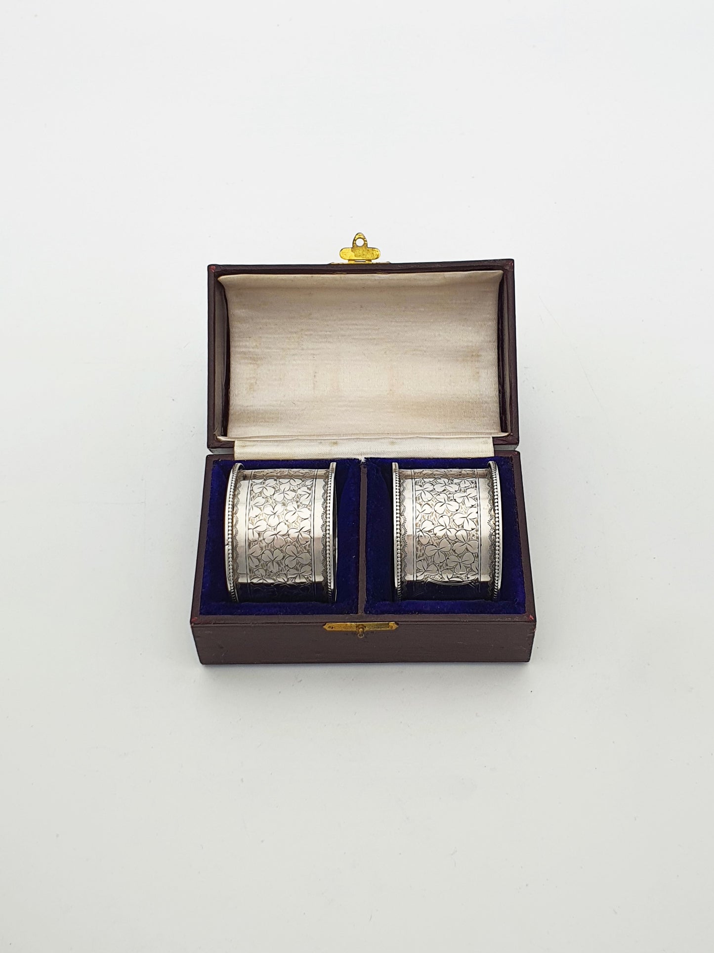 Pair of Antique Victorian Sterling Silver Napkin Rings in Fitted Case - 1890