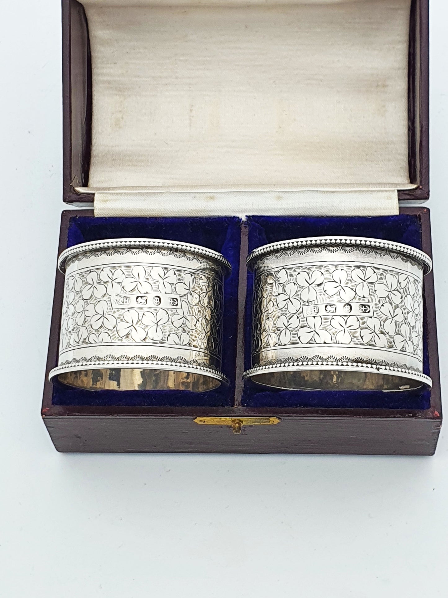 Pair of Antique Victorian Sterling Silver Napkin Rings in Fitted Case - 1890