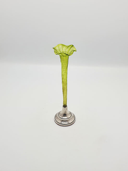 Pretty Antique Edwardian Glass Flute with Sterling Silver Base - 1903