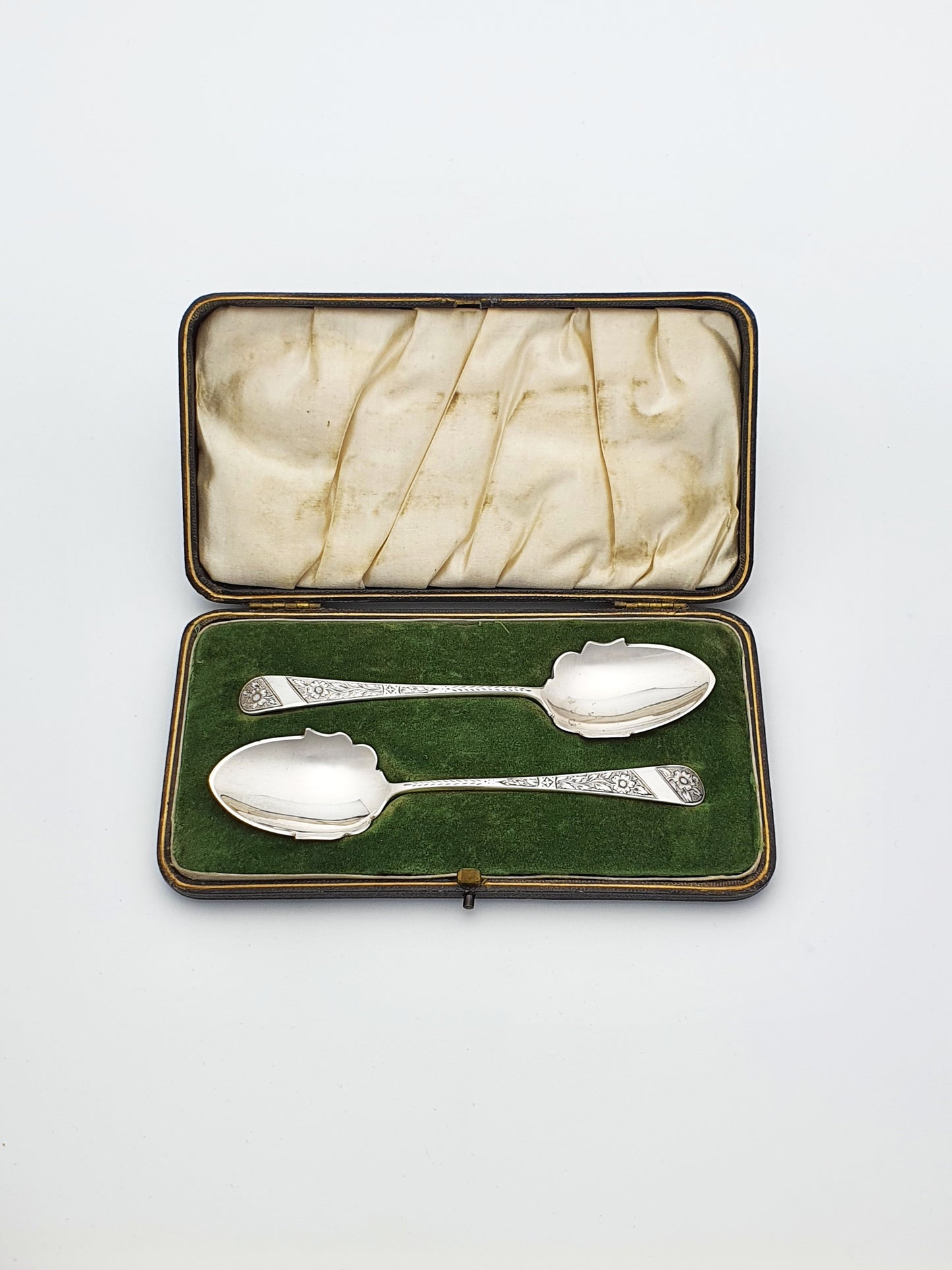 Pair of Scottish Sterling Silver Preserve Spoons in Fitted Case - 1906