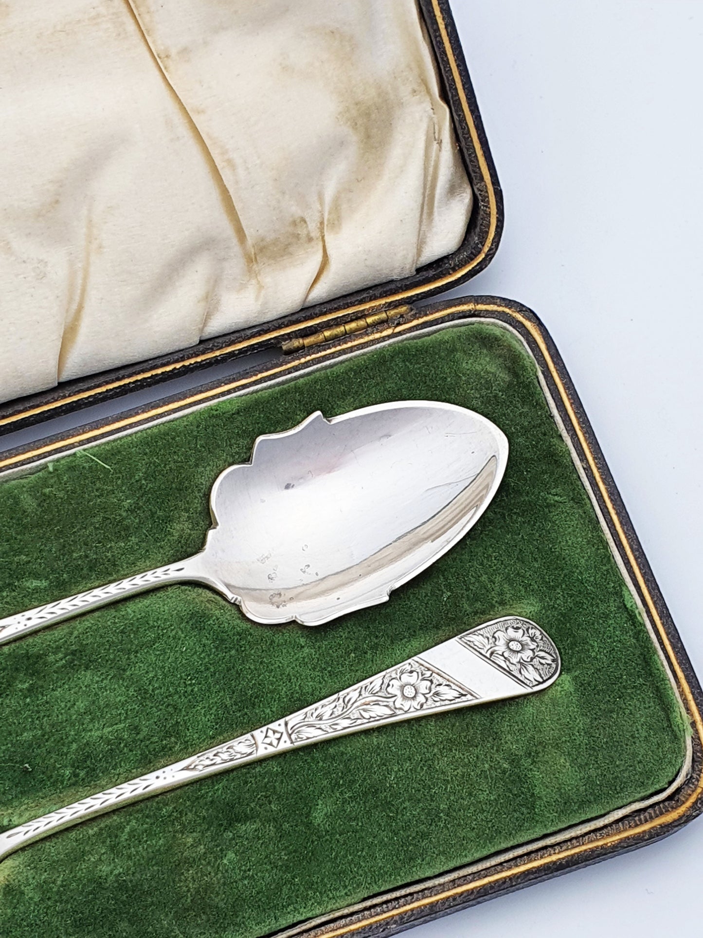 Pair of Scottish Sterling Silver Preserve Spoons in Fitted Case - 1906