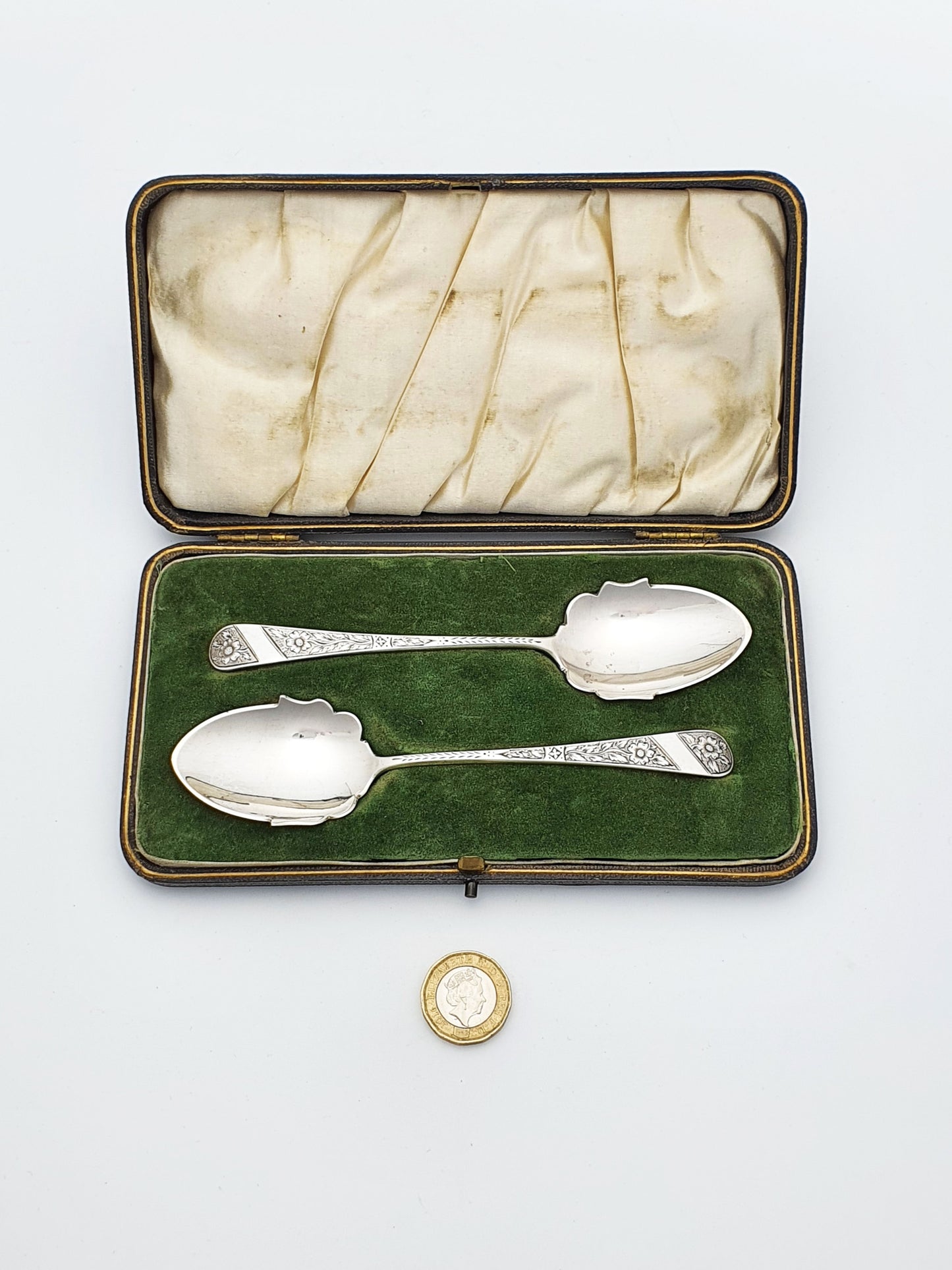 Pair of Scottish Sterling Silver Preserve Spoons in Fitted Case - 1906