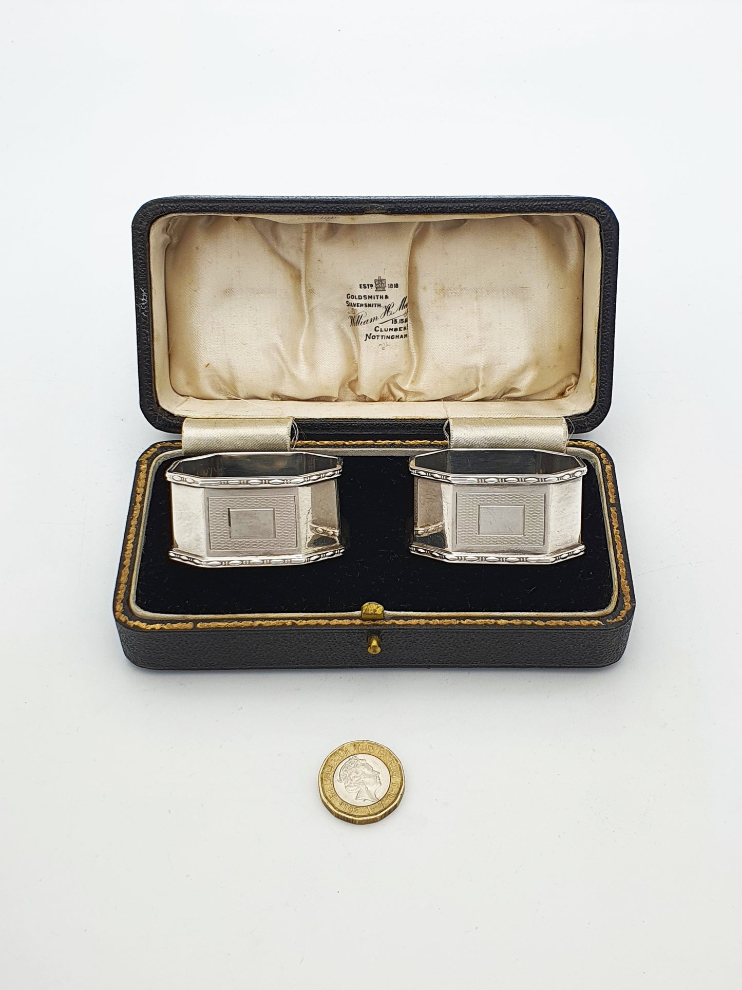 Unusual Pair of Art Deco Sterling Silver Napkin Rings - 1938