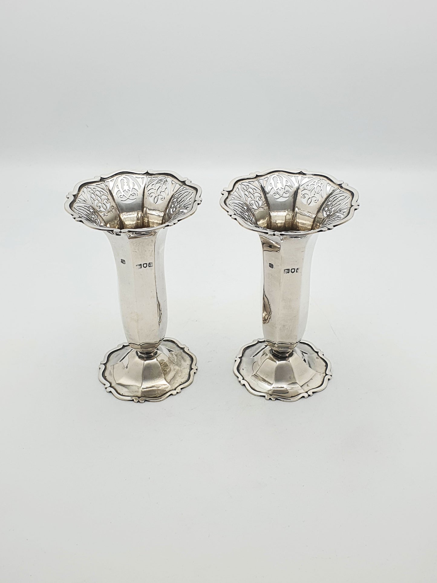 Gorgeous Pair of Edwardian Solid Silver Trumpet Vases - 1899