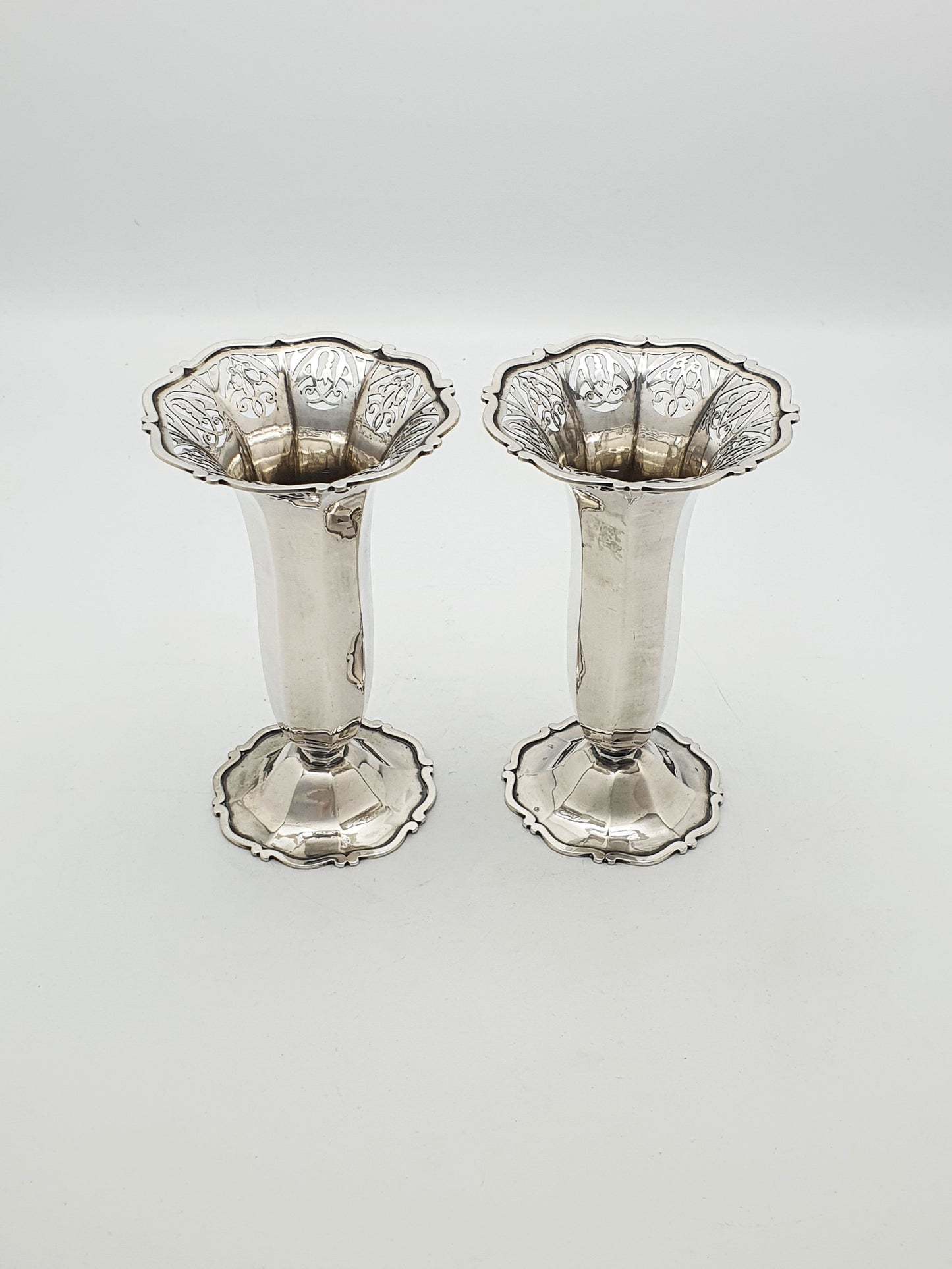 Gorgeous Pair of Edwardian Solid Silver Trumpet Vases - 1899