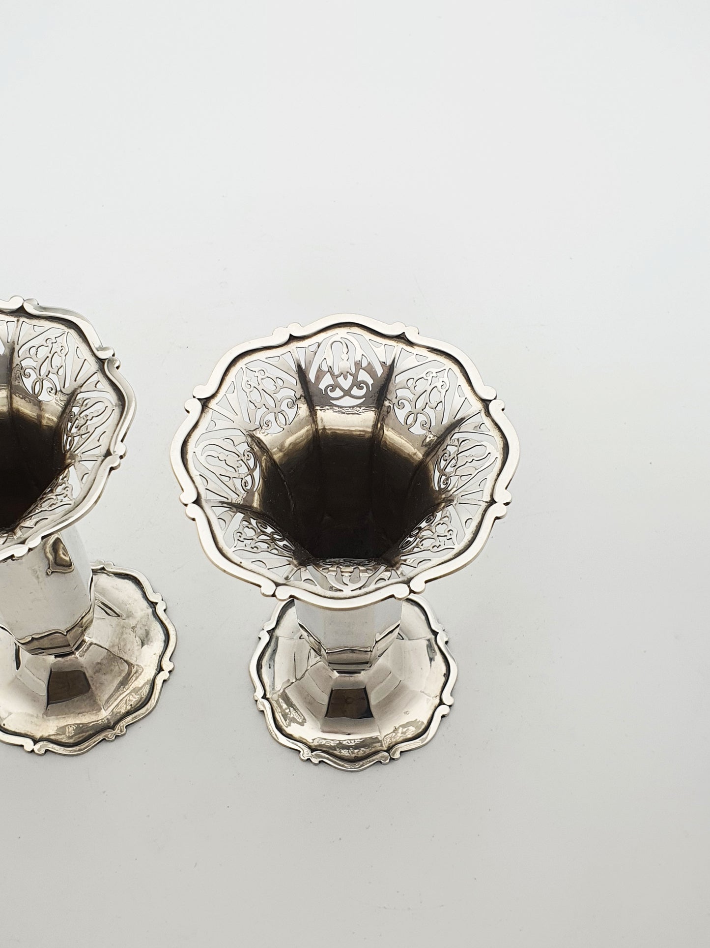 Gorgeous Pair of Edwardian Solid Silver Trumpet Vases - 1899