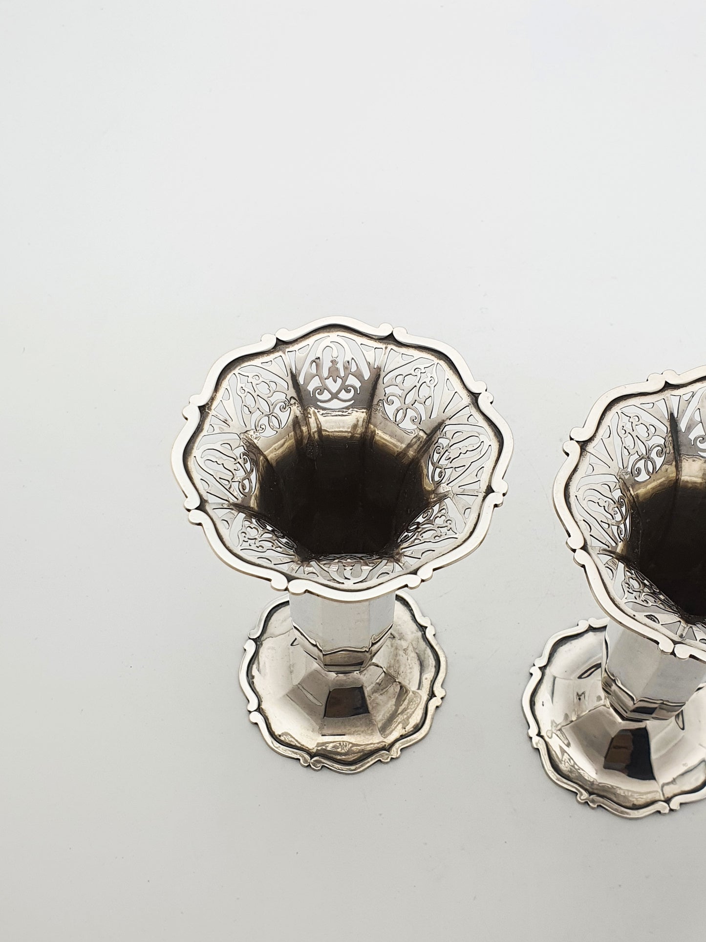 Gorgeous Pair of Edwardian Solid Silver Trumpet Vases - 1899