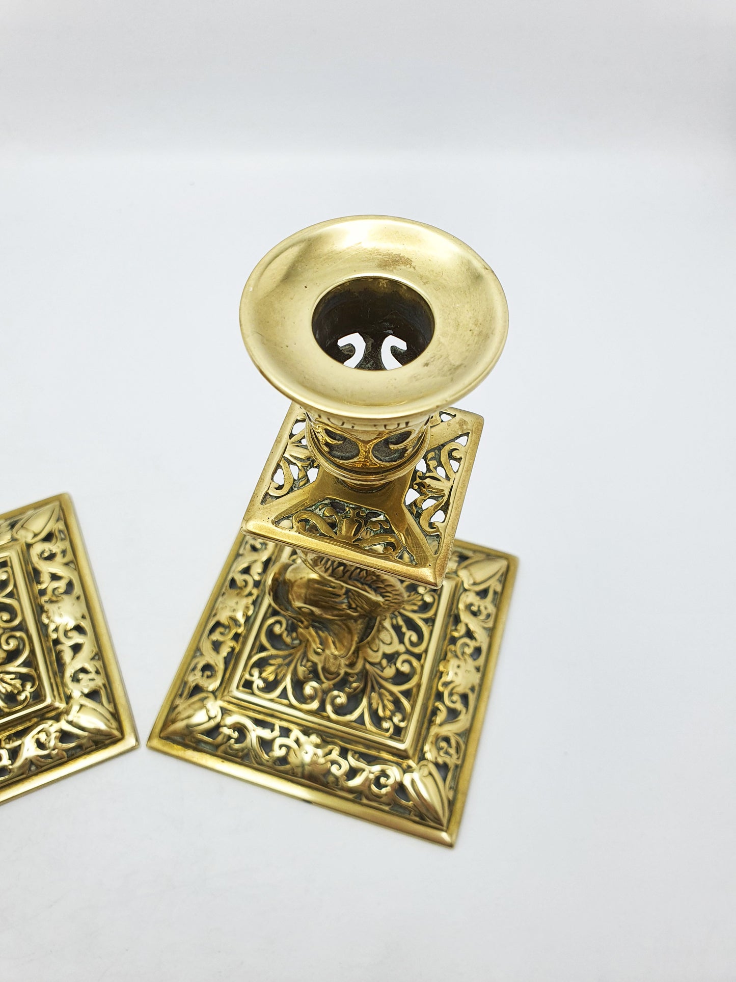 Nice Pair of Victorian Brass Dolphin Candlesticks - 1890