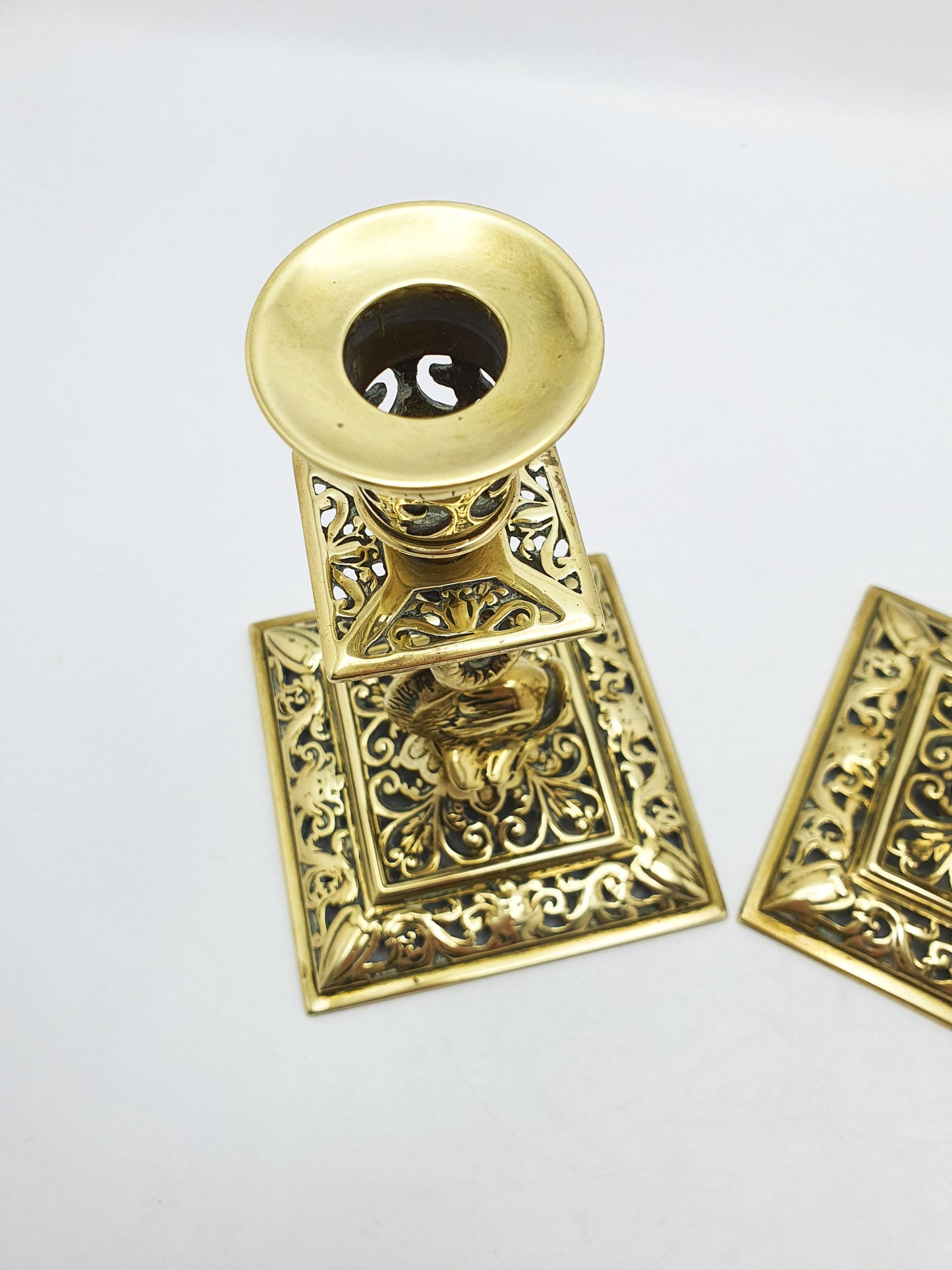 Nice Pair of Victorian Brass Dolphin Candlesticks - 1890