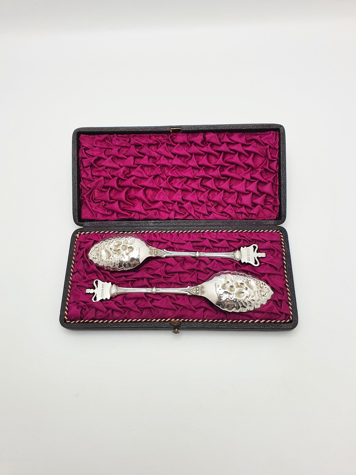 Lovely Pair of Antique Victorian Silver-Plate Diamond Jubilee Berry Spoons - 1897