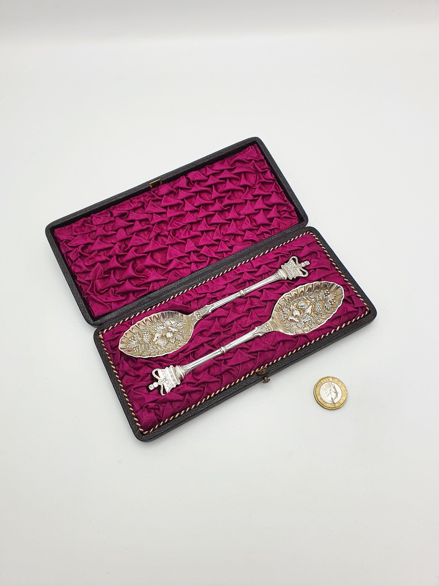 Lovely Pair of Antique Victorian Silver-Plate Diamond Jubilee Berry Spoons - 1897