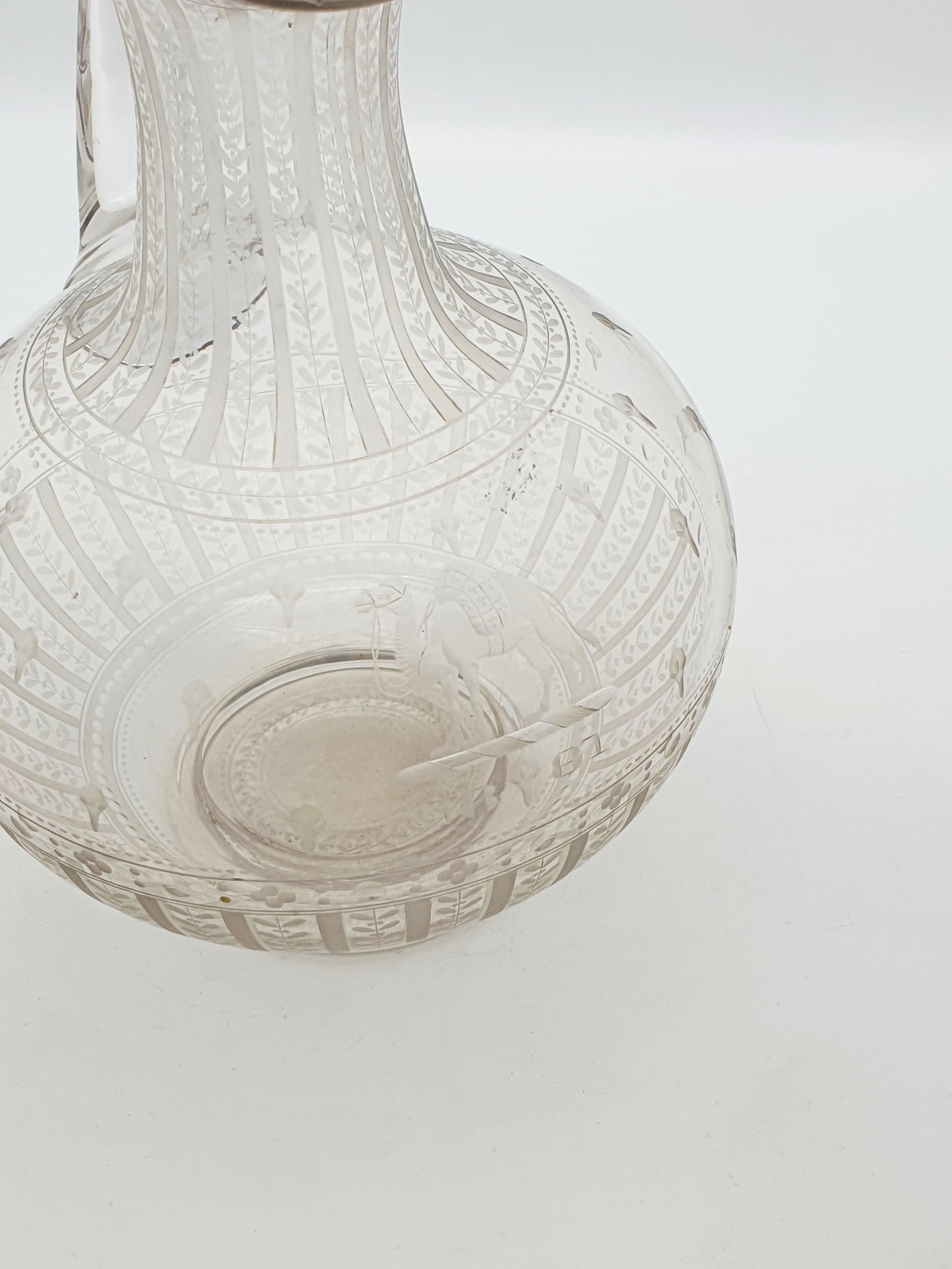 Unusual Antique Glass Claret Jug with Etched Camel Design - 1881