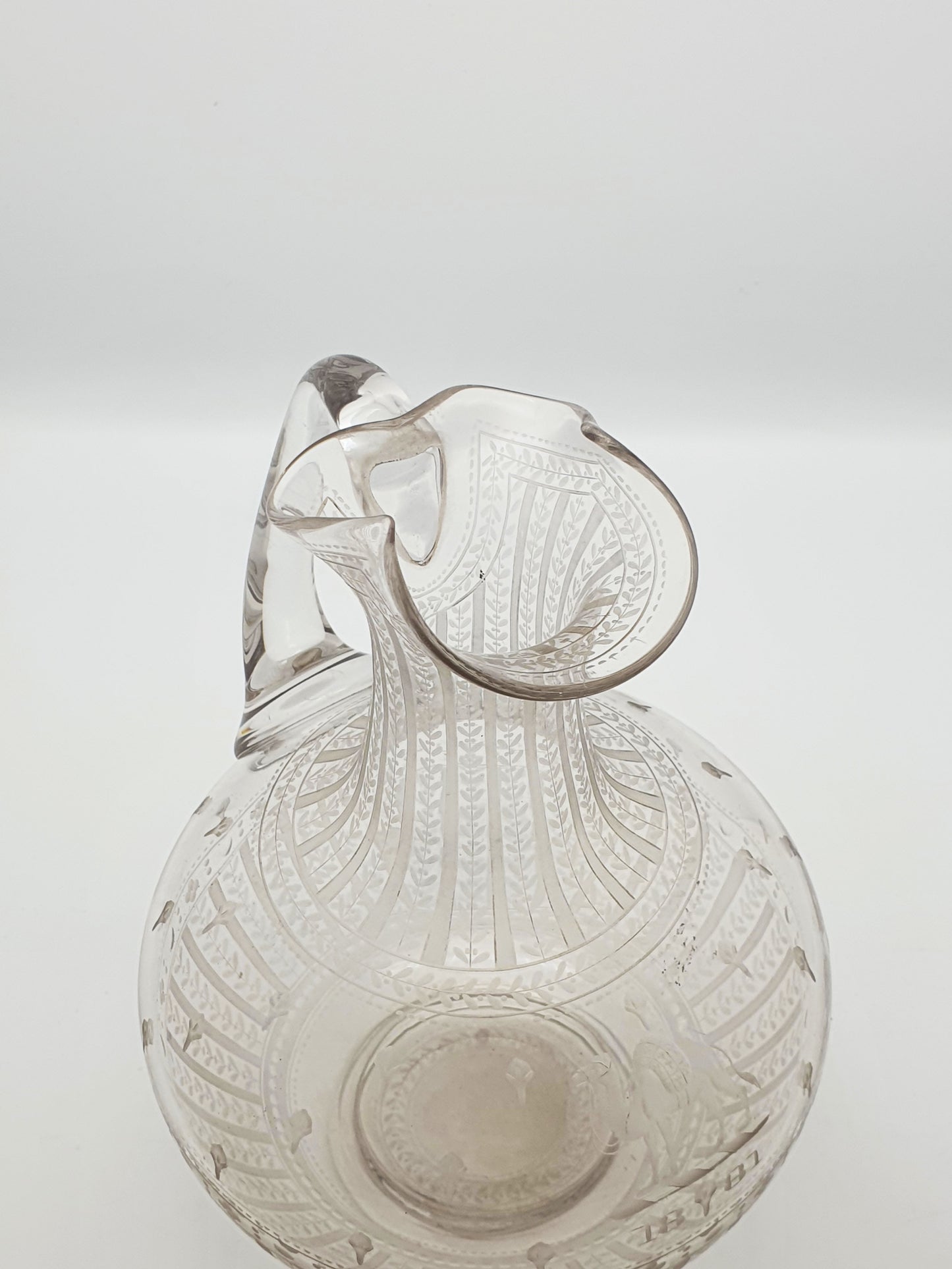 Unusual Antique Glass Claret Jug with Etched Camel Design - 1881