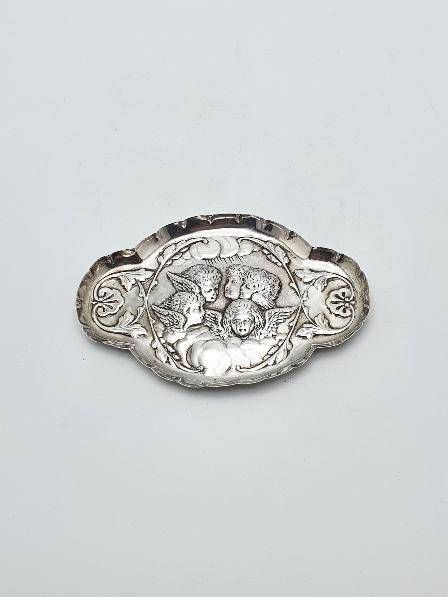 Lovely Antique Silver Romantic Revivalist Cherub Dish - 1896