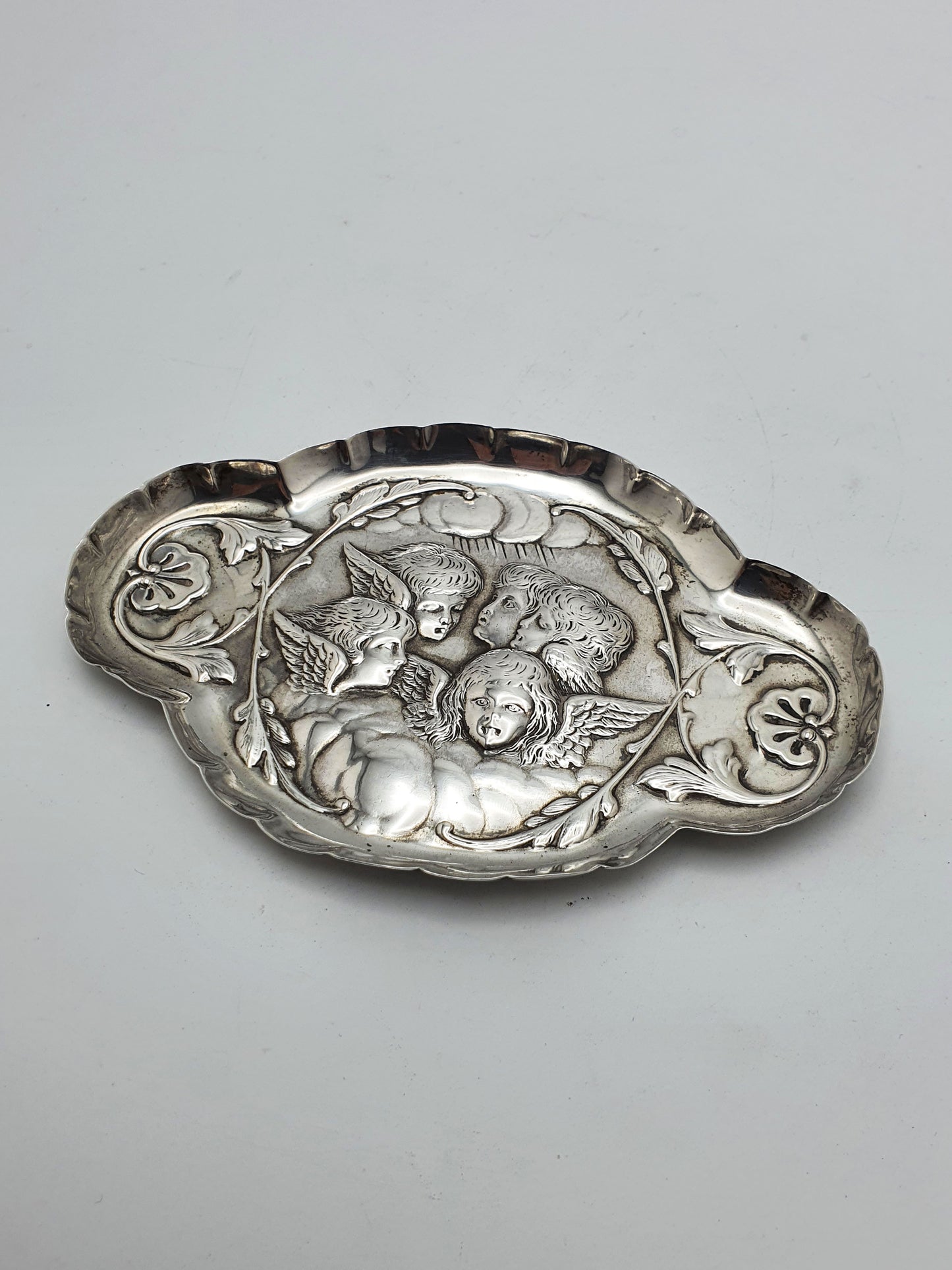 Lovely Antique Silver Romantic Revivalist Cherub Dish - 1896