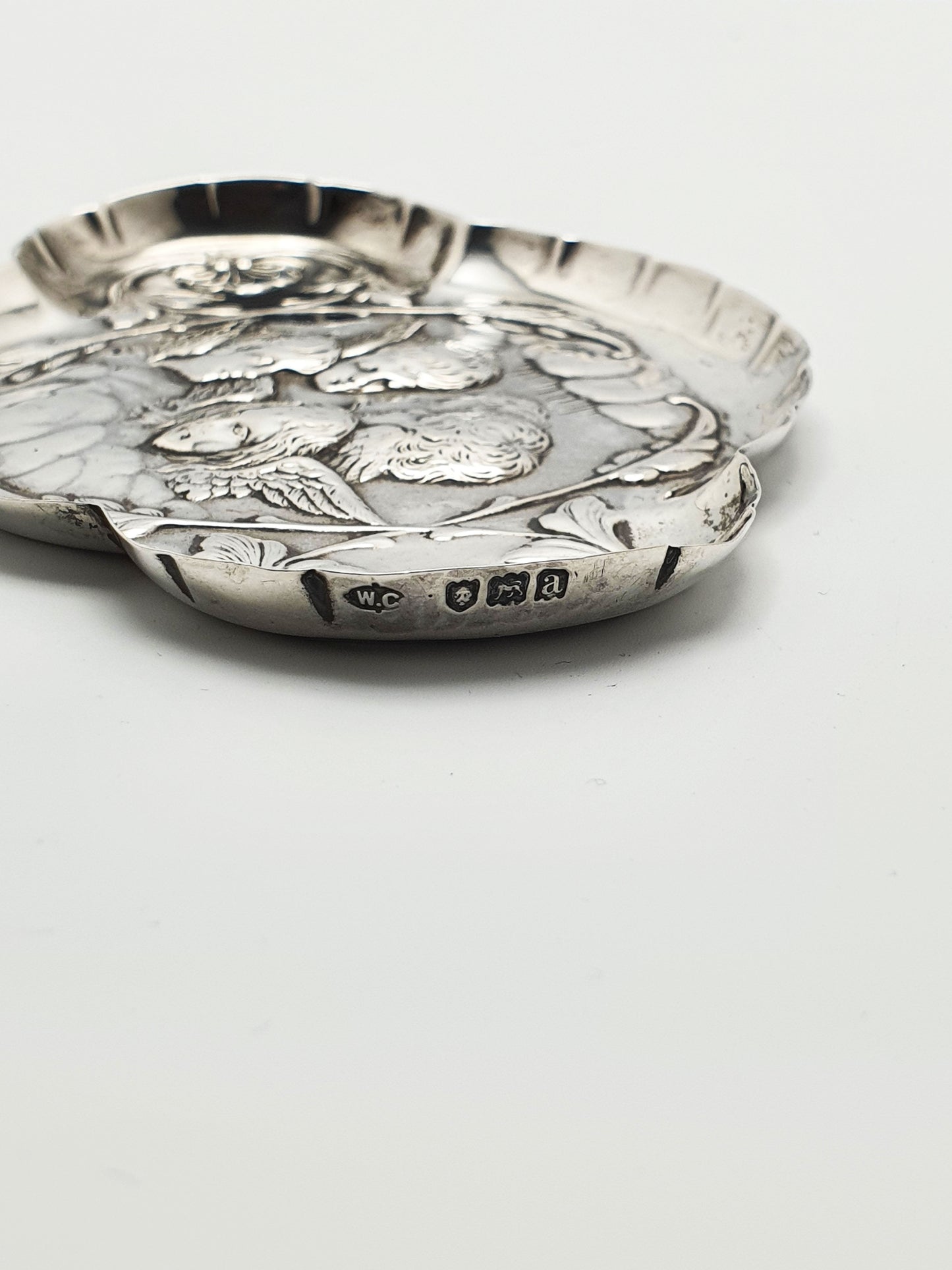 Lovely Antique Silver Romantic Revivalist Cherub Dish - 1896