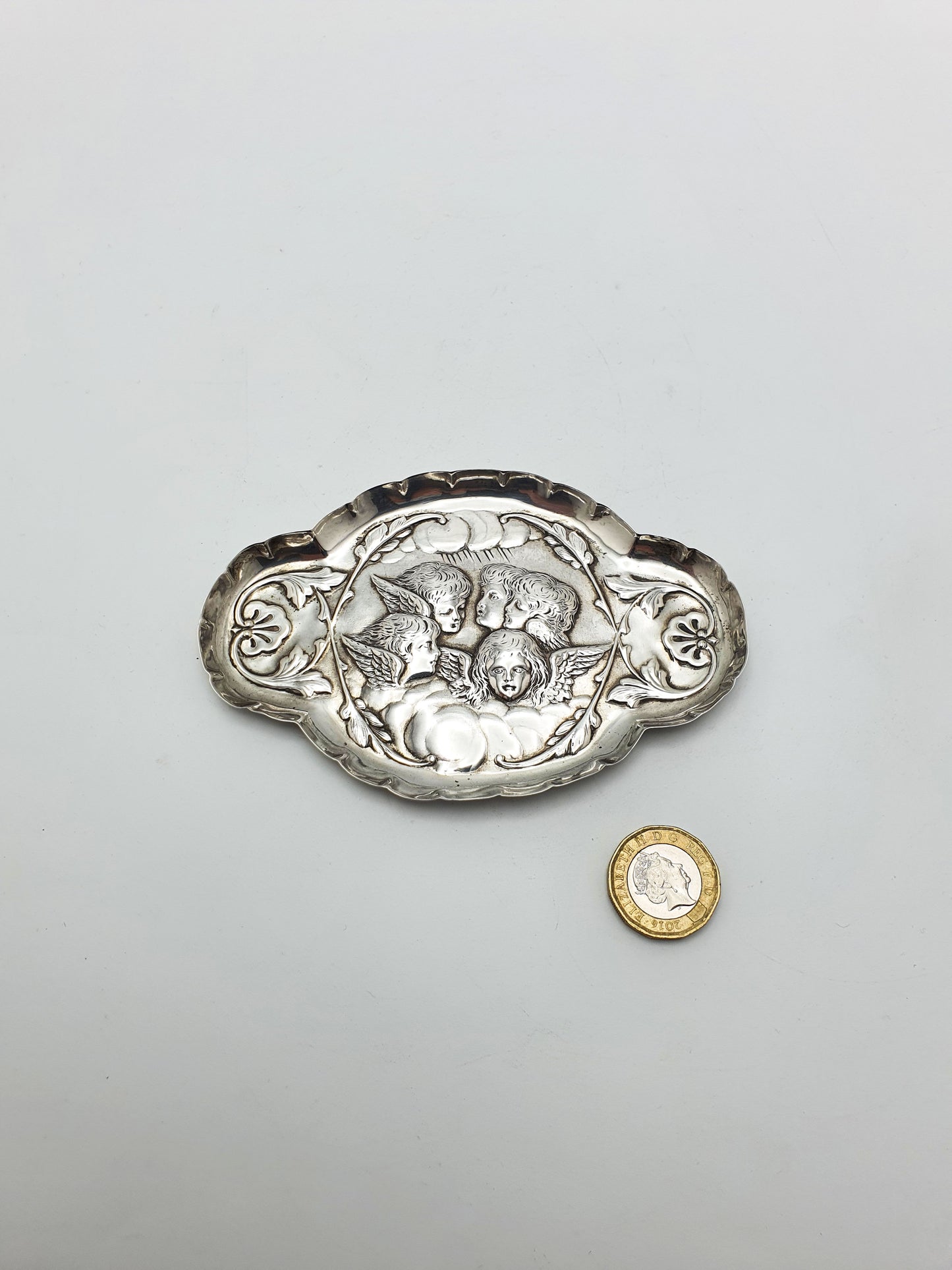 Lovely Antique Silver Romantic Revivalist Cherub Dish - 1896