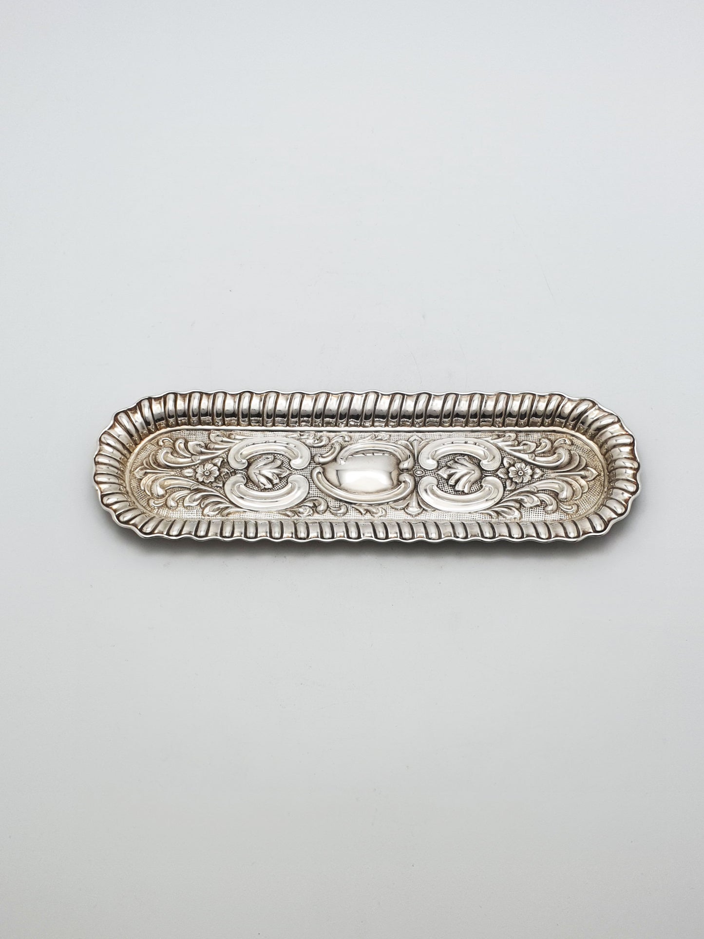 Small Antique Sterling Silver Rococo Revival Oblong Tray - 1902